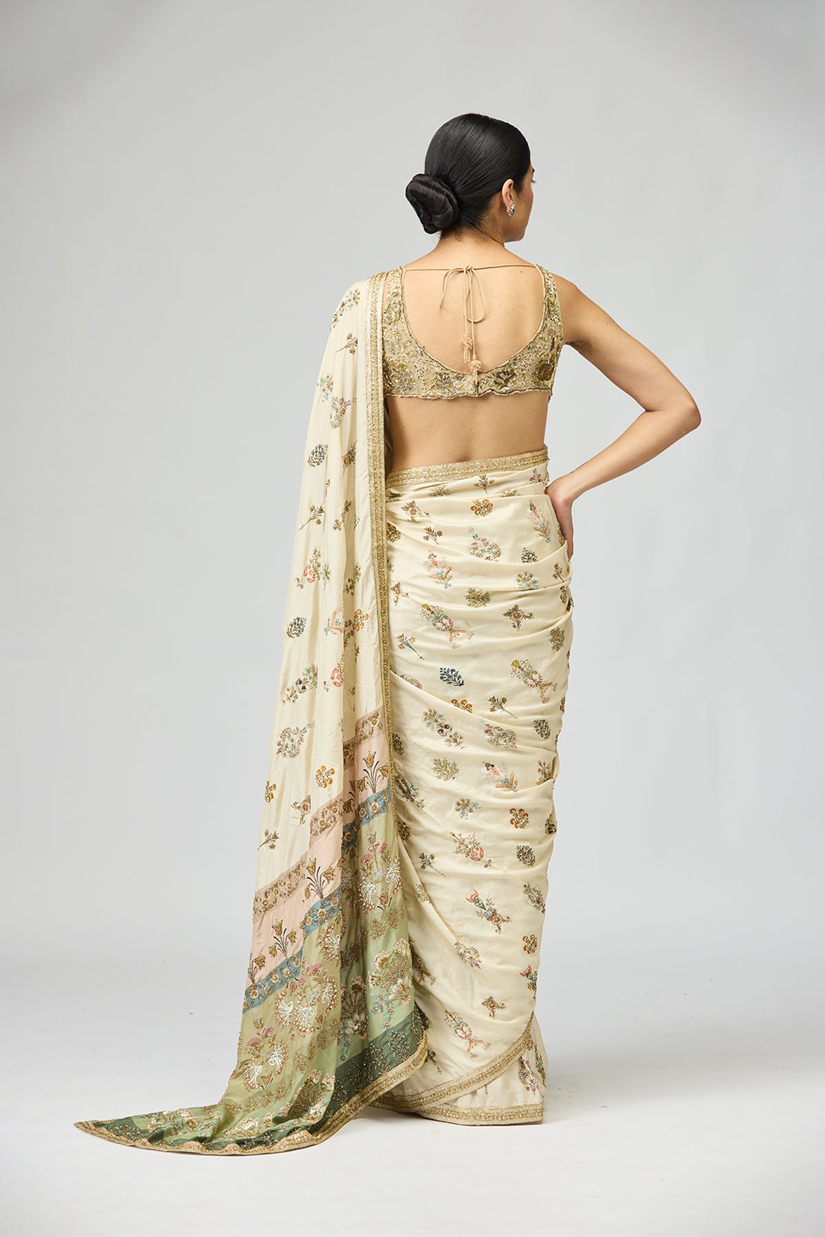 Ivory Floral Saree Set