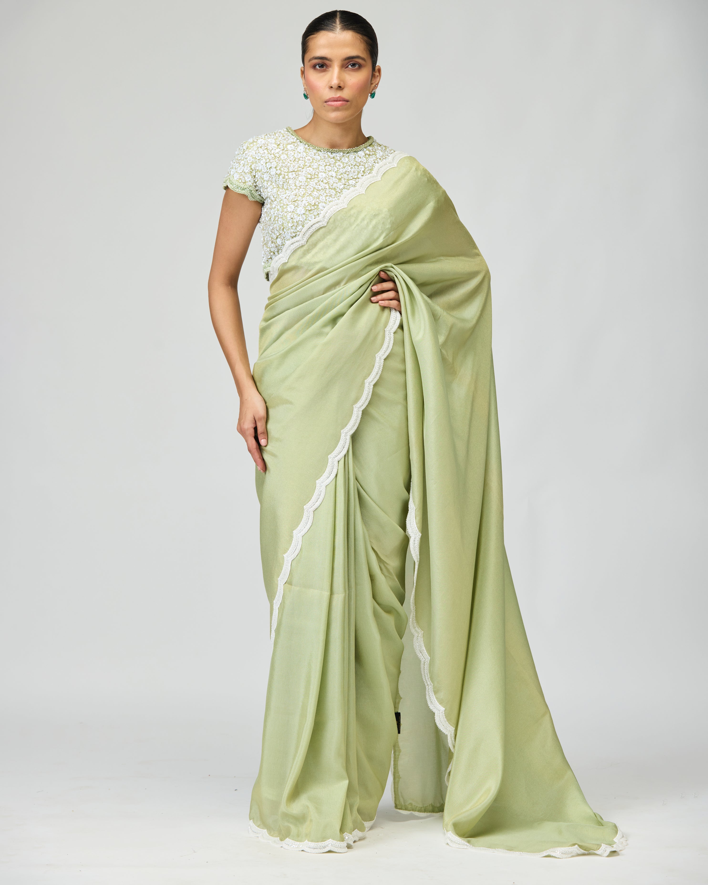 EMBELLISHED VISCOSE TISSUE SAREE SET