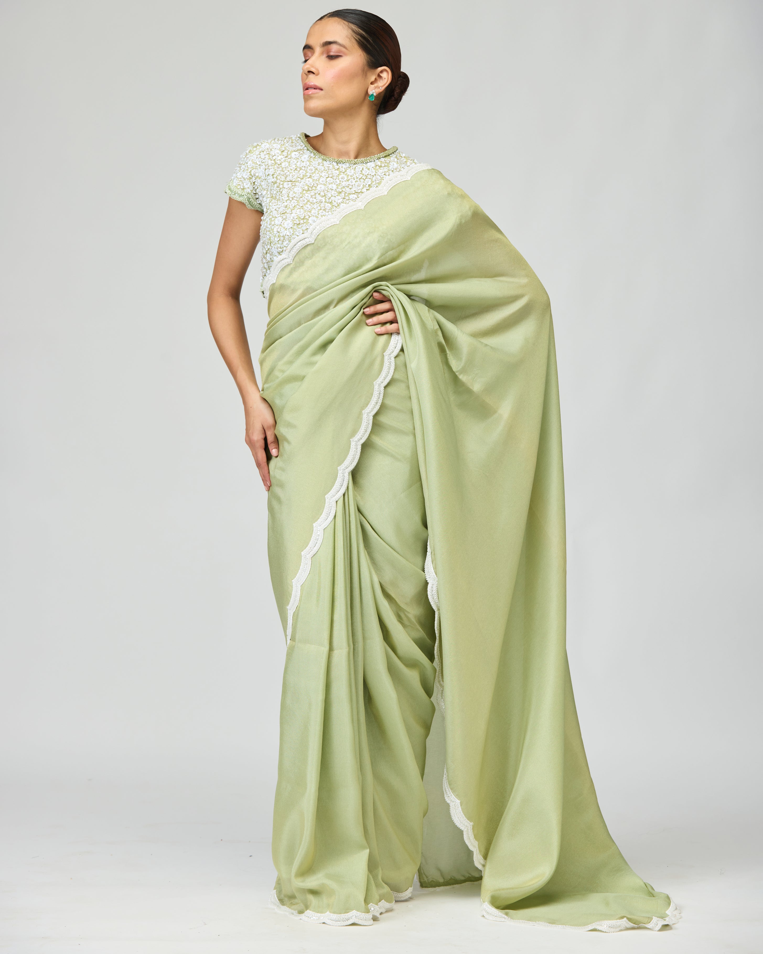 EMBELLISHED VISCOSE TISSUE SAREE SET