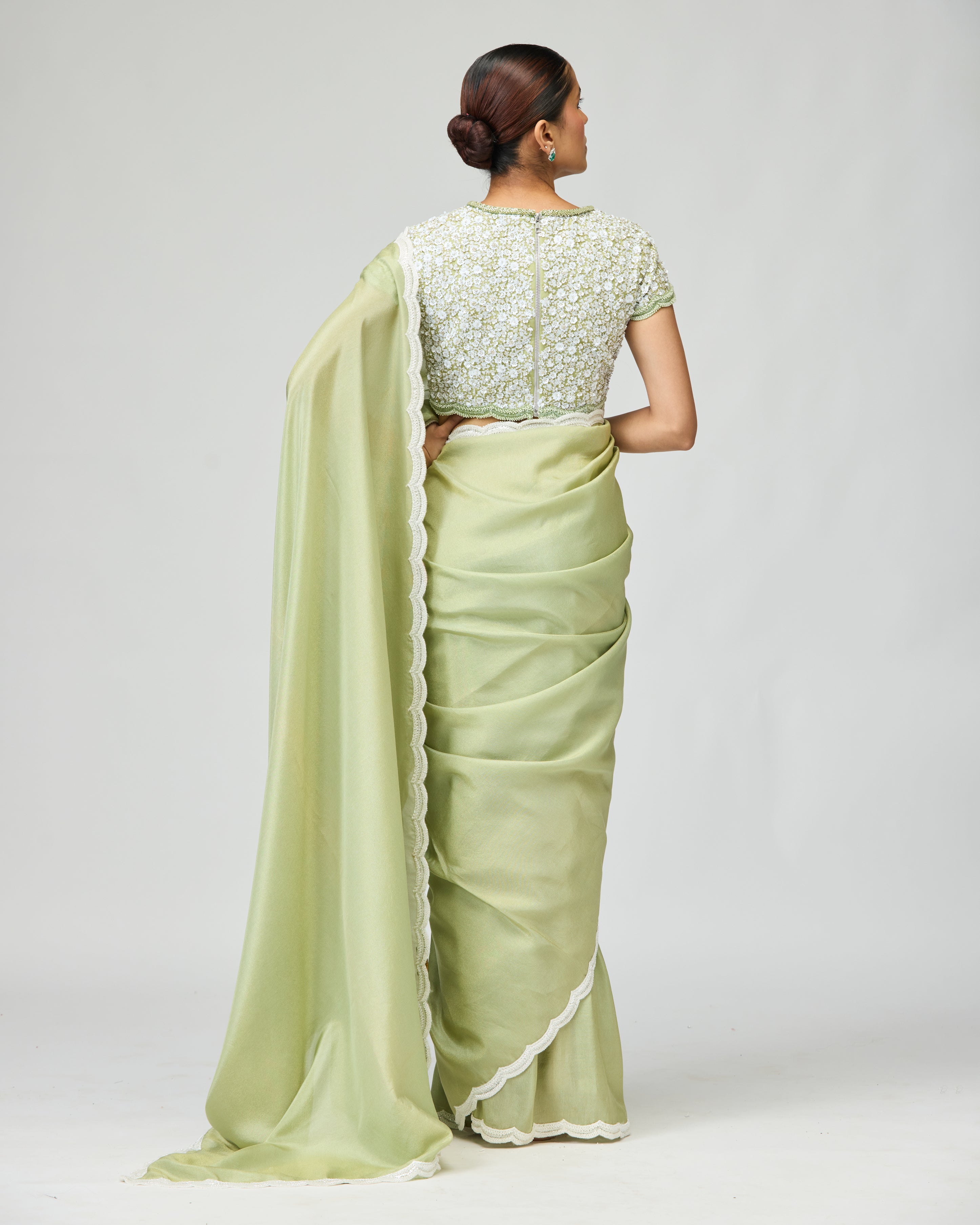 EMBELLISHED VISCOSE TISSUE SAREE SET