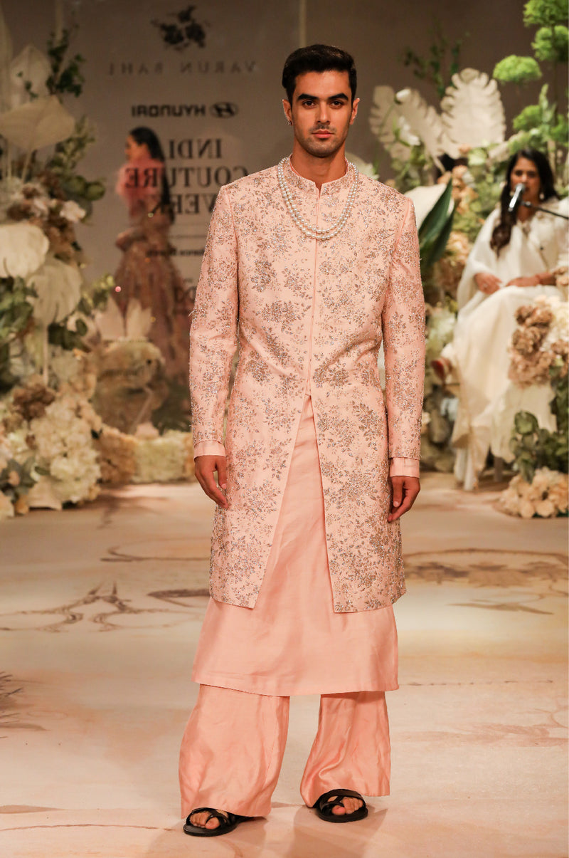 Pale Pink Embroidered Sherwani Set