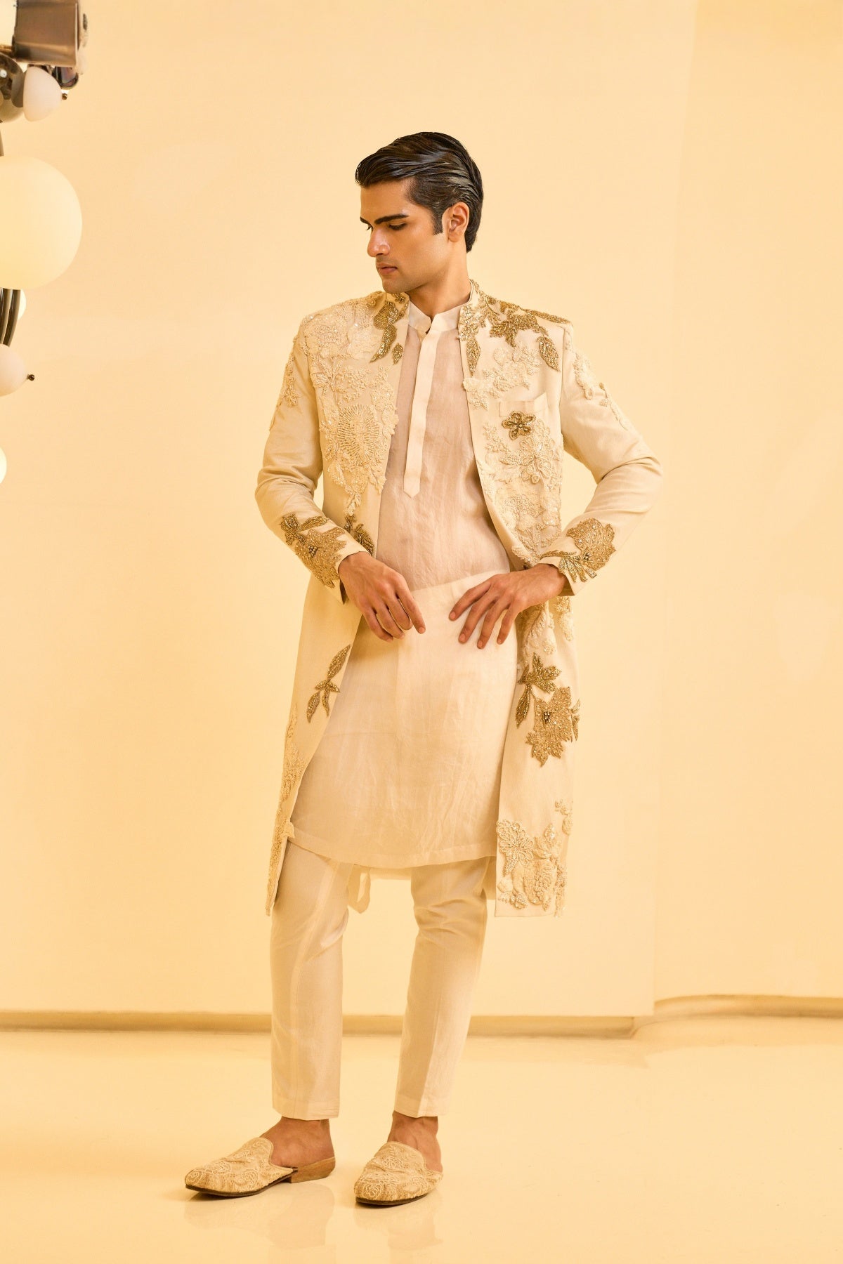 Beige Open Sherwani SET