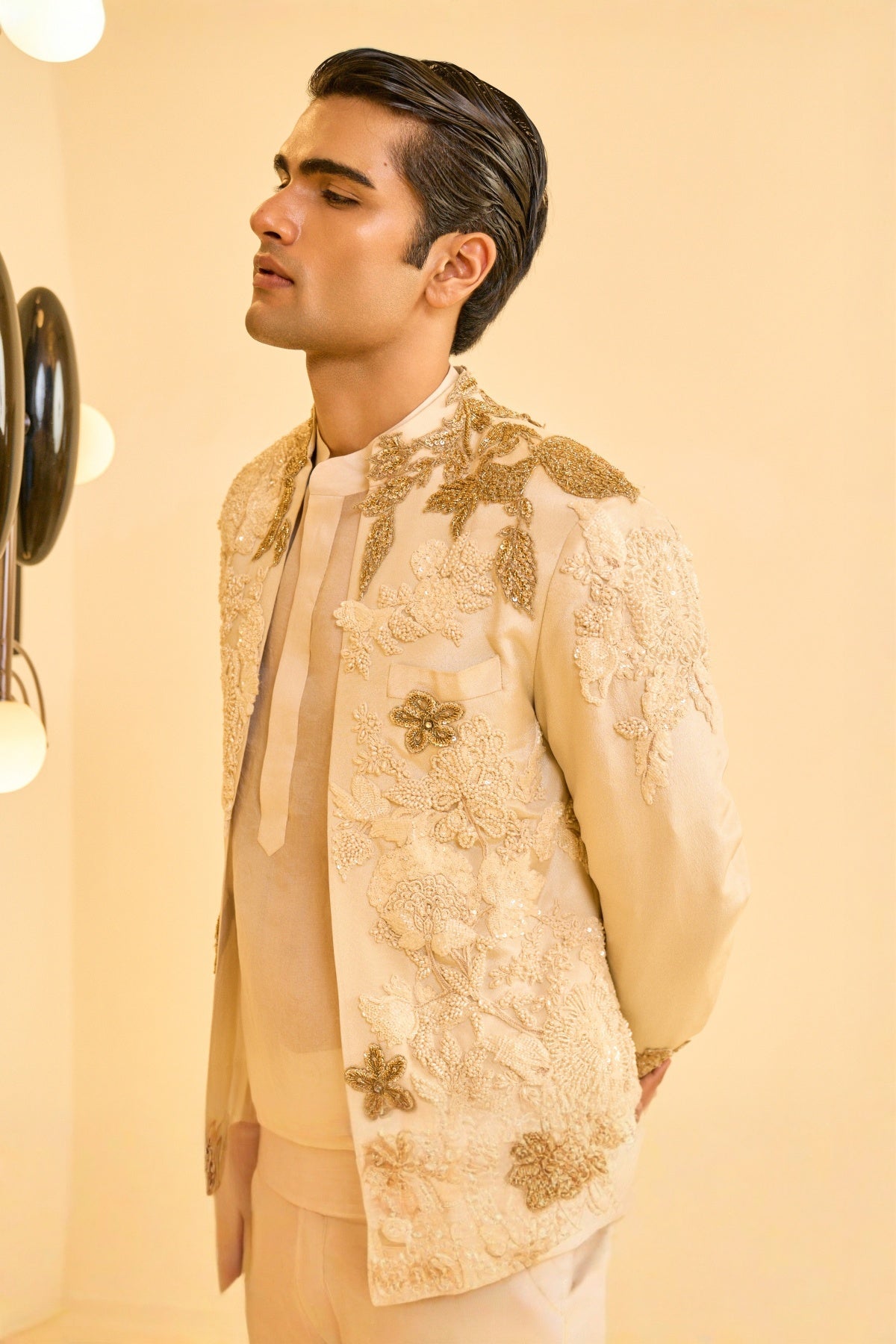 Beige Open Sherwani SET