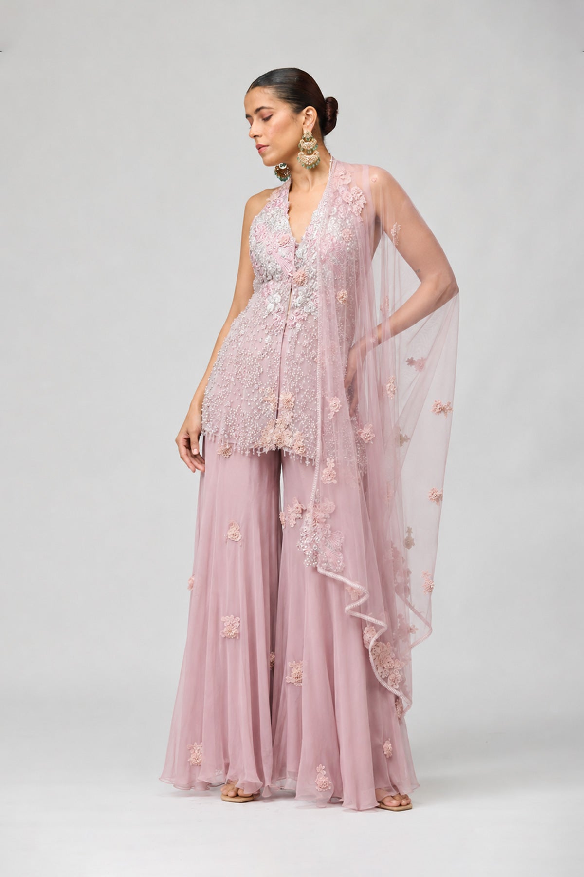 Blush Pink Embroidered Sharara Set