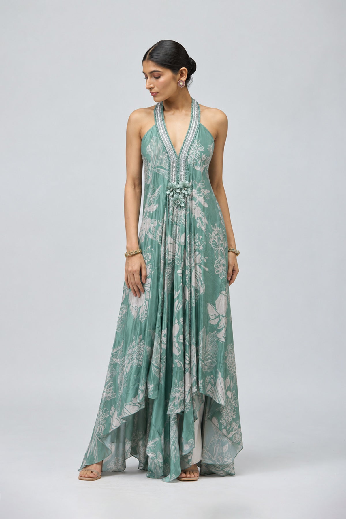 Aqua Whisper printed Long Dress