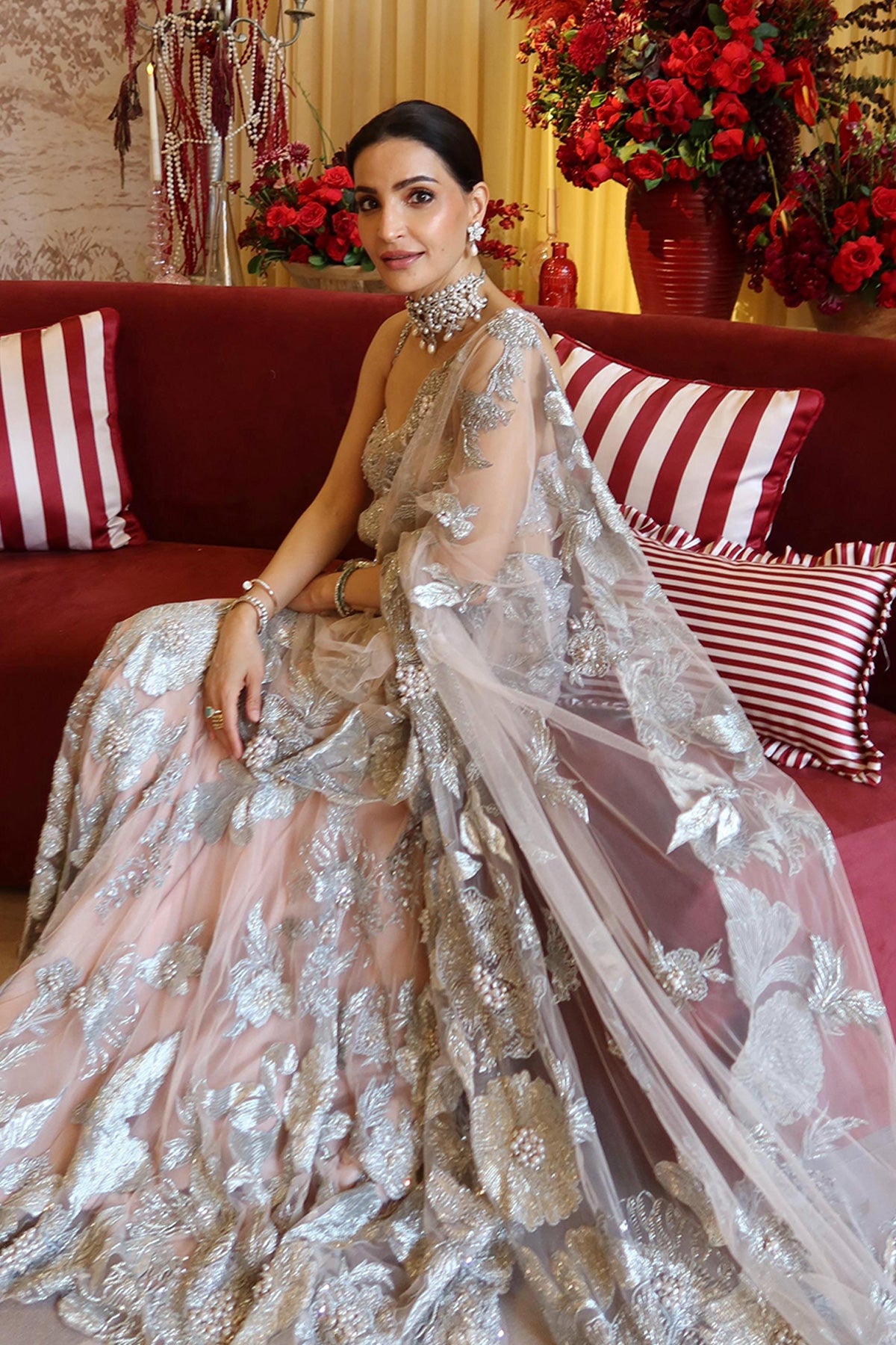 SUMAYA DALMIA  Noor Silver Drape Saree set