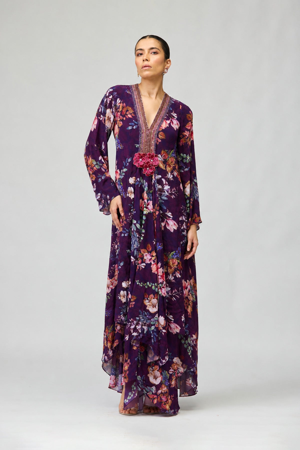 Purple flora long dress