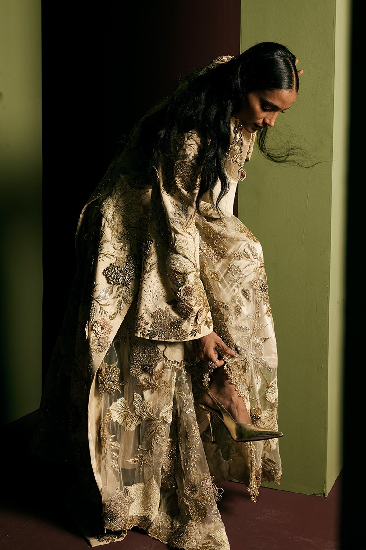 Golden floral jacket Set