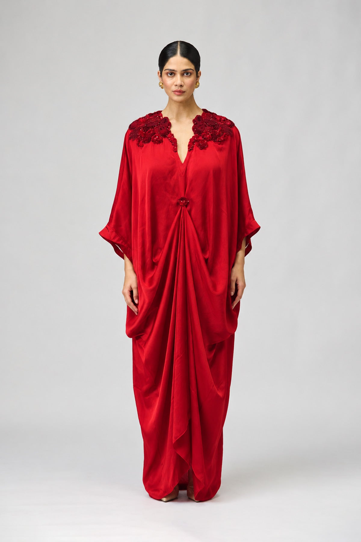 Crimson Draped Kaftan
