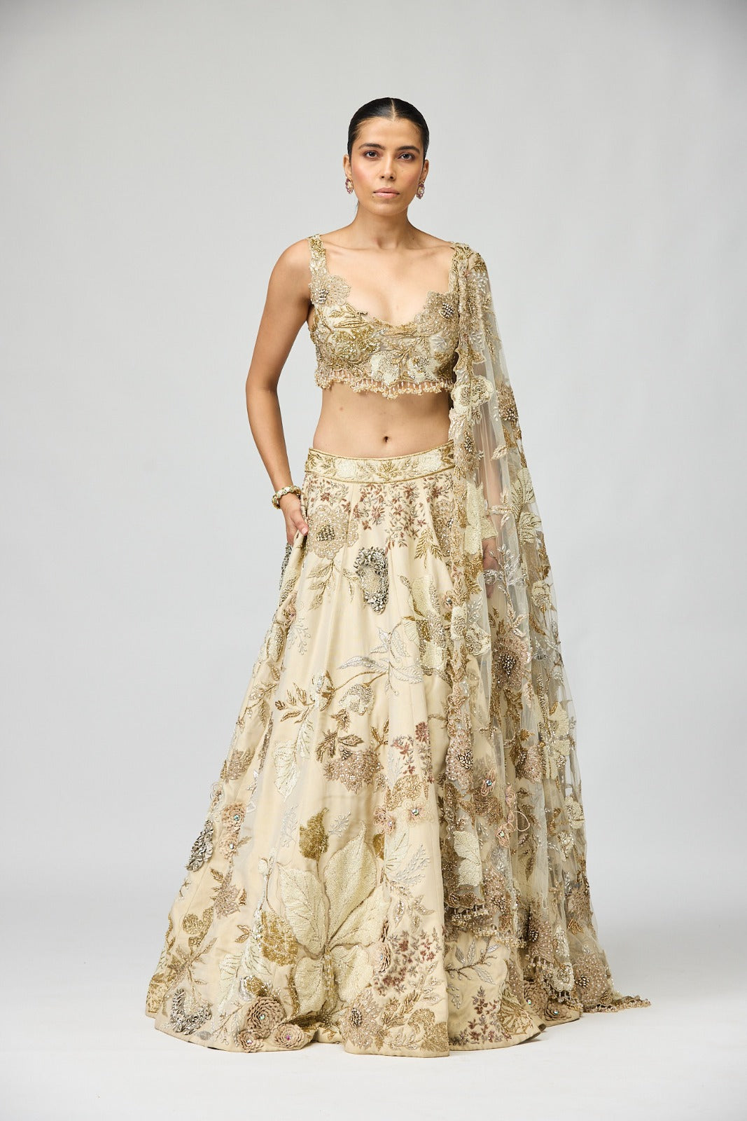 IVORY EMBELLISHED LEHENGA SET