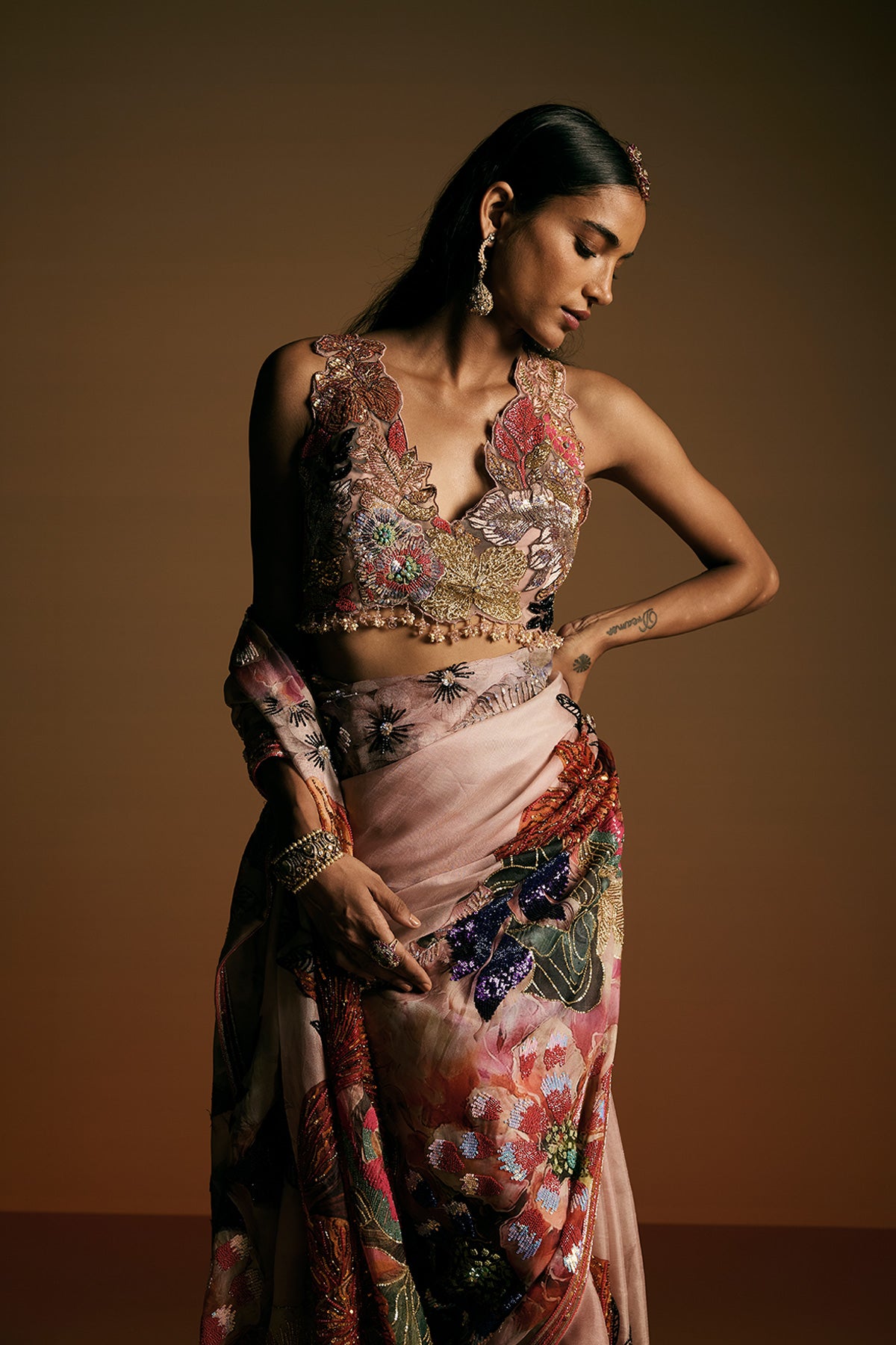 Rose Bloom Saree Set