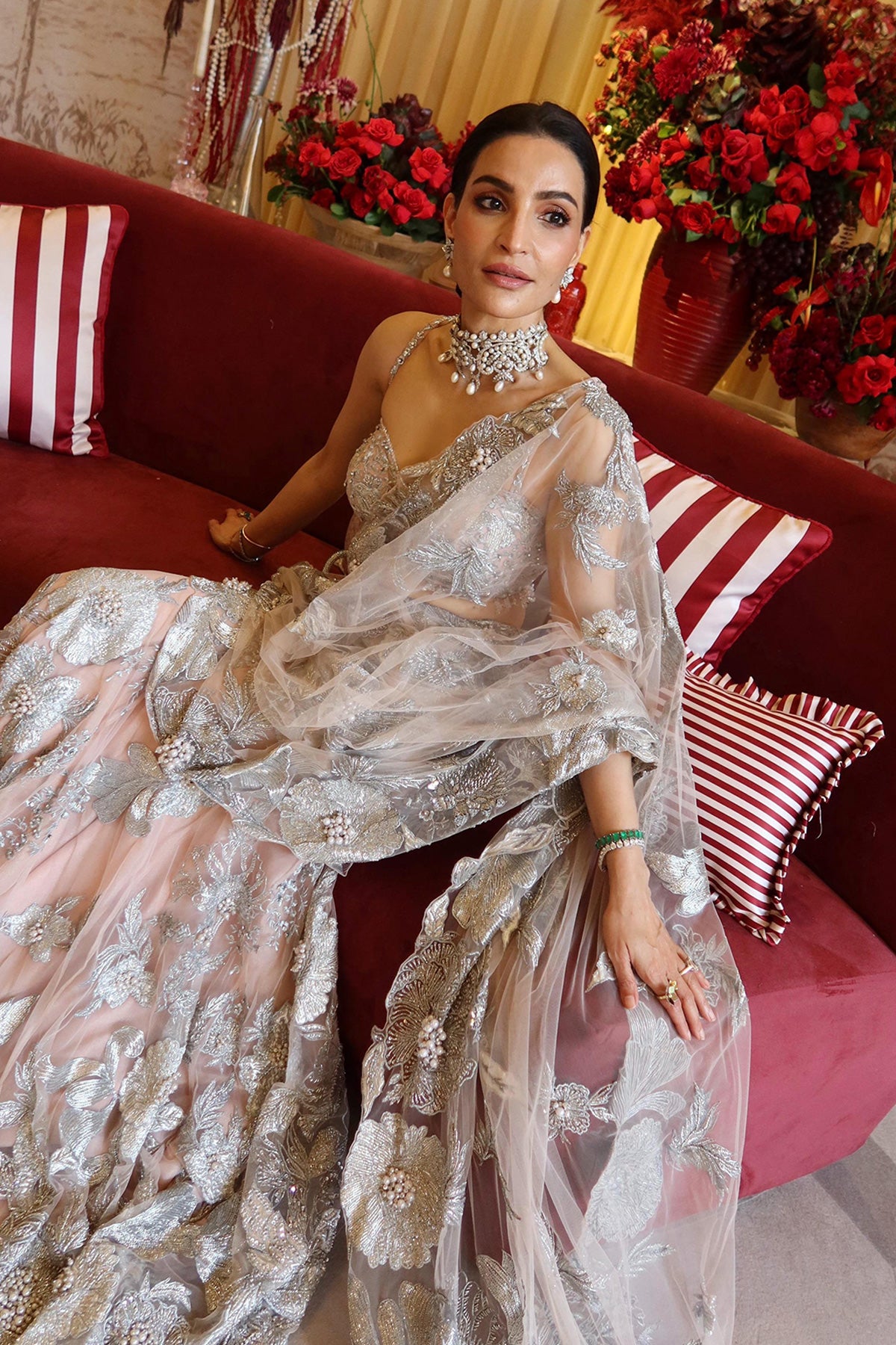 SUMAYA DALMIA  Noor Silver Drape Saree set