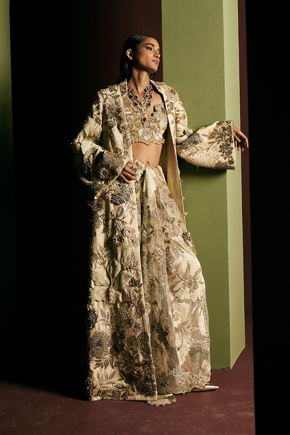 Golden floral jacket Set