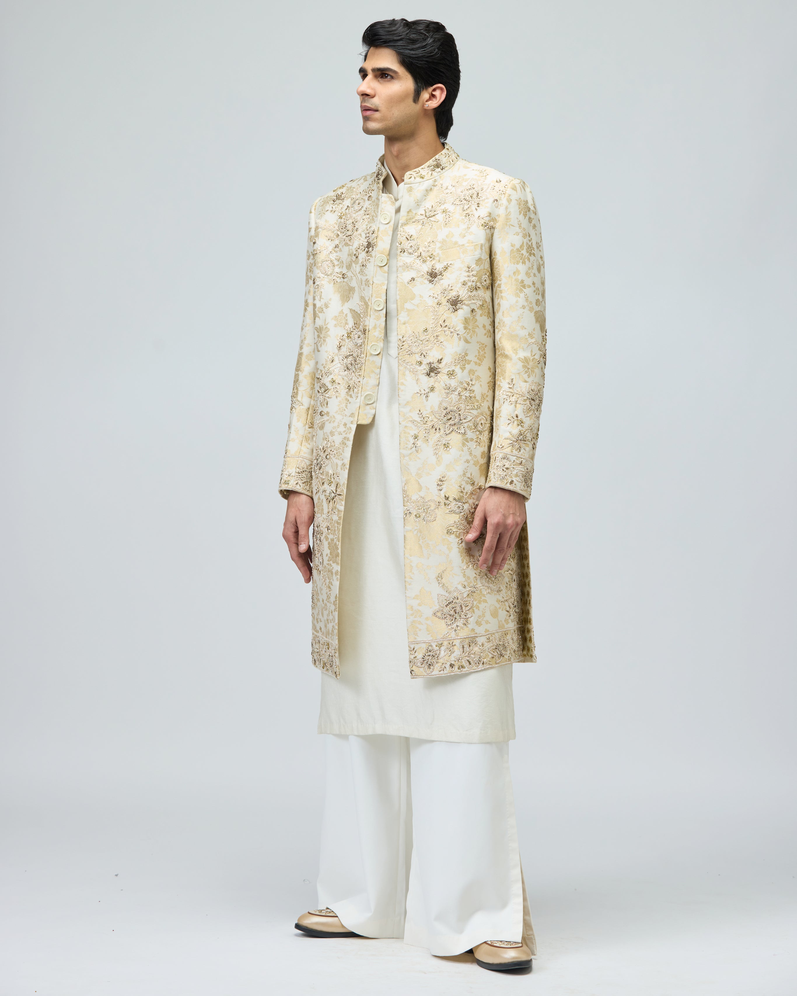 BEIGE BROCADE SHERWANI