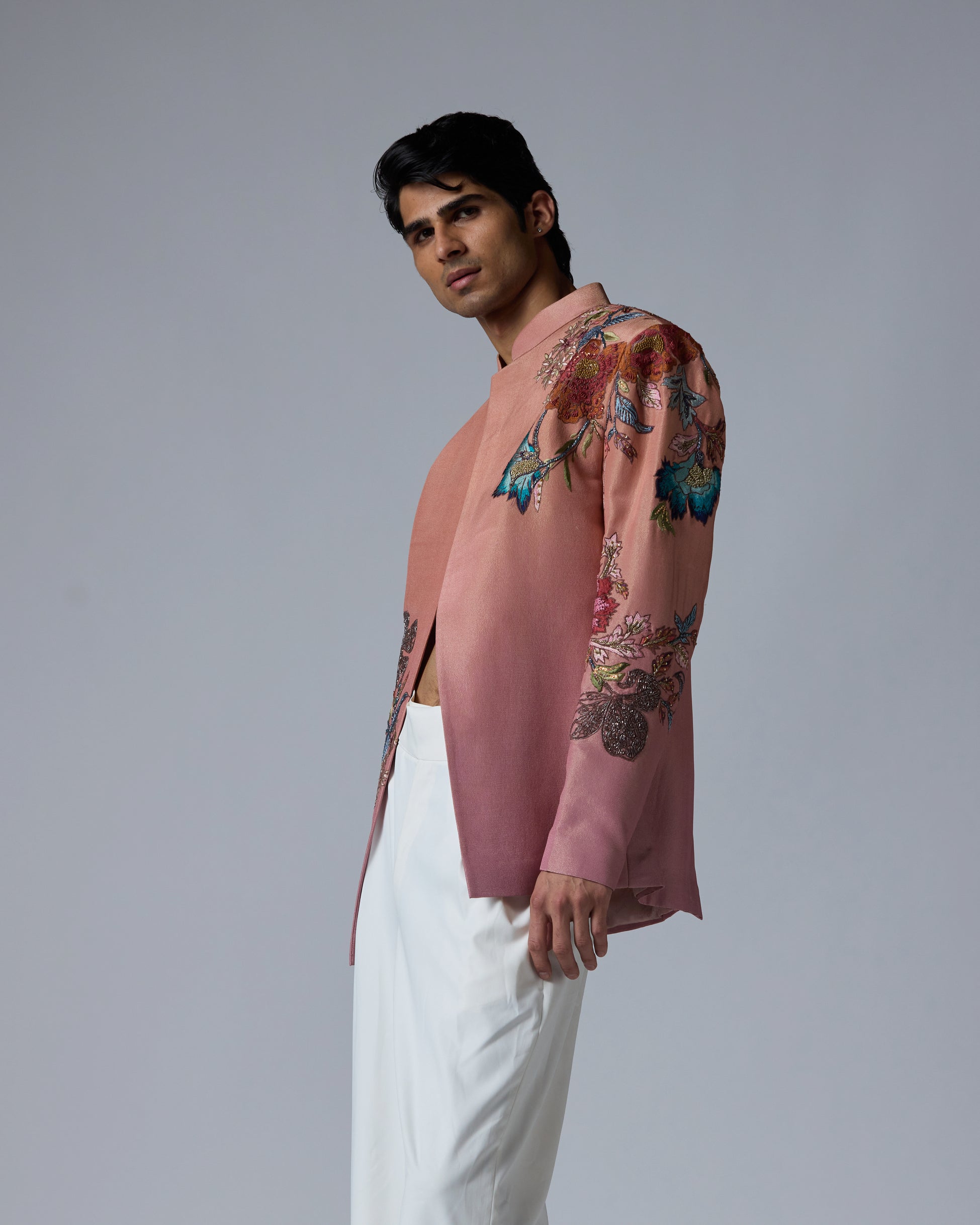 PINK VISCOSE TISSUE BANDHGALA