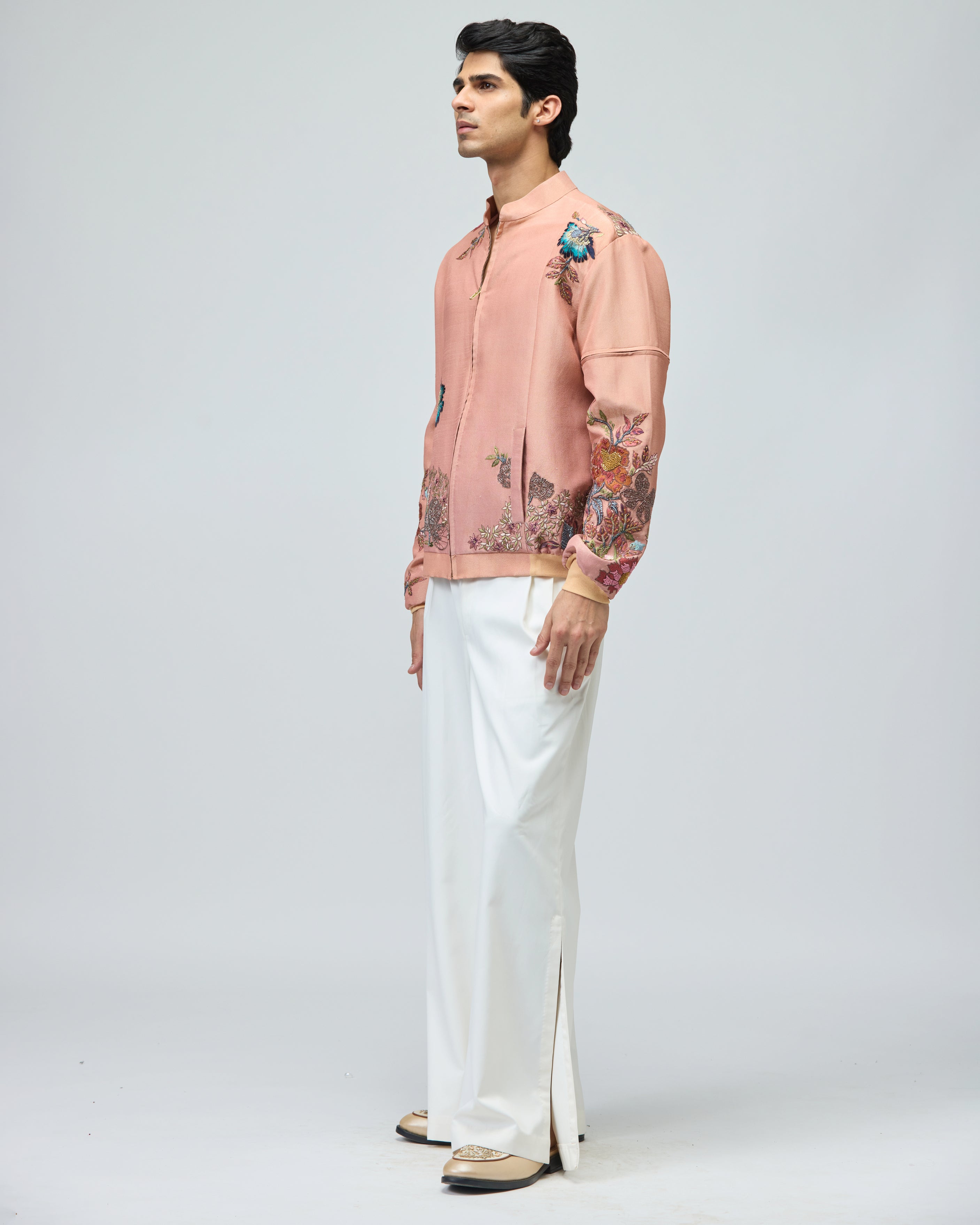PINK VISCOSE TISSUE BOMBER JACKET