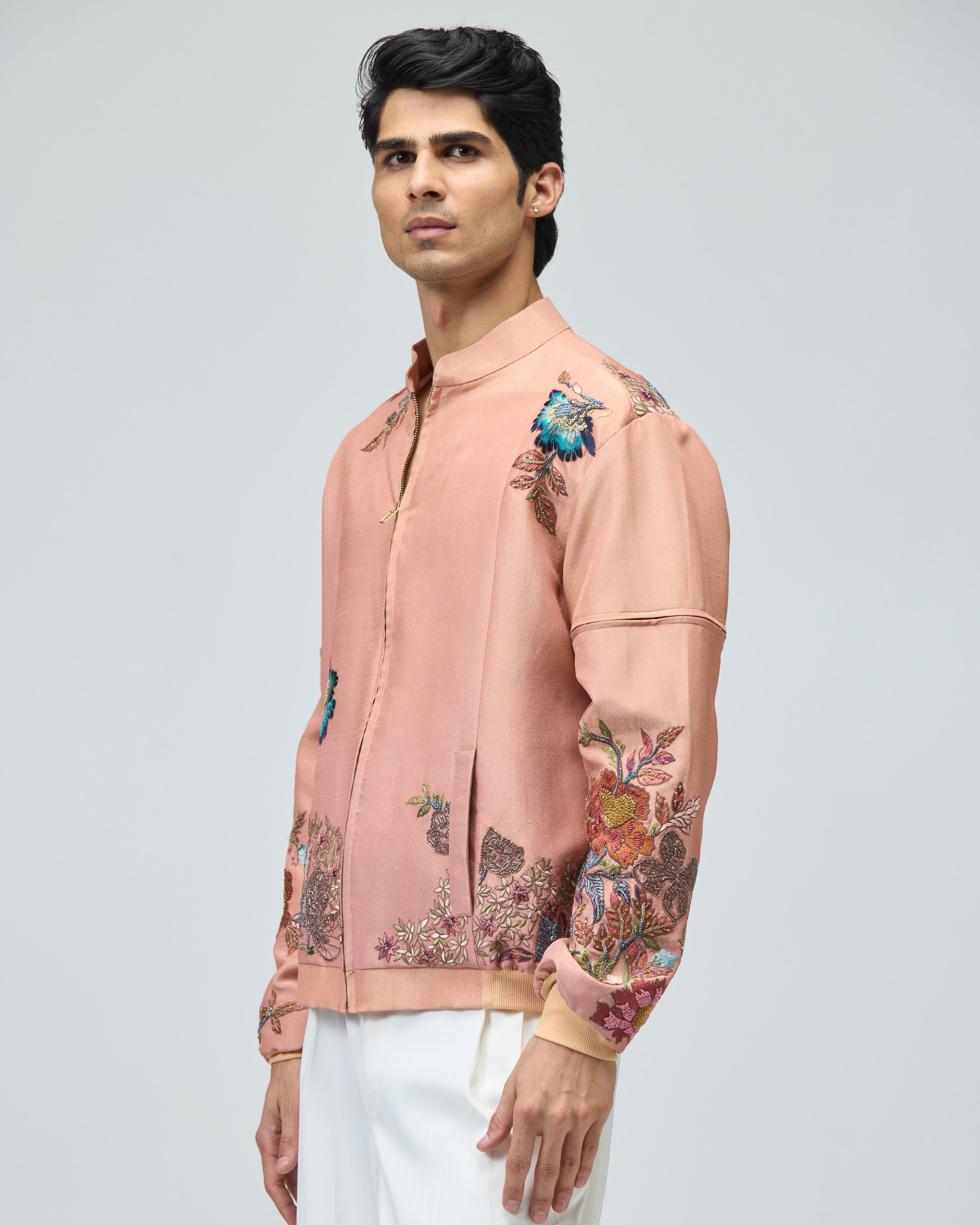 PINK VISCOSE TISSUE BOMBER JACKET
