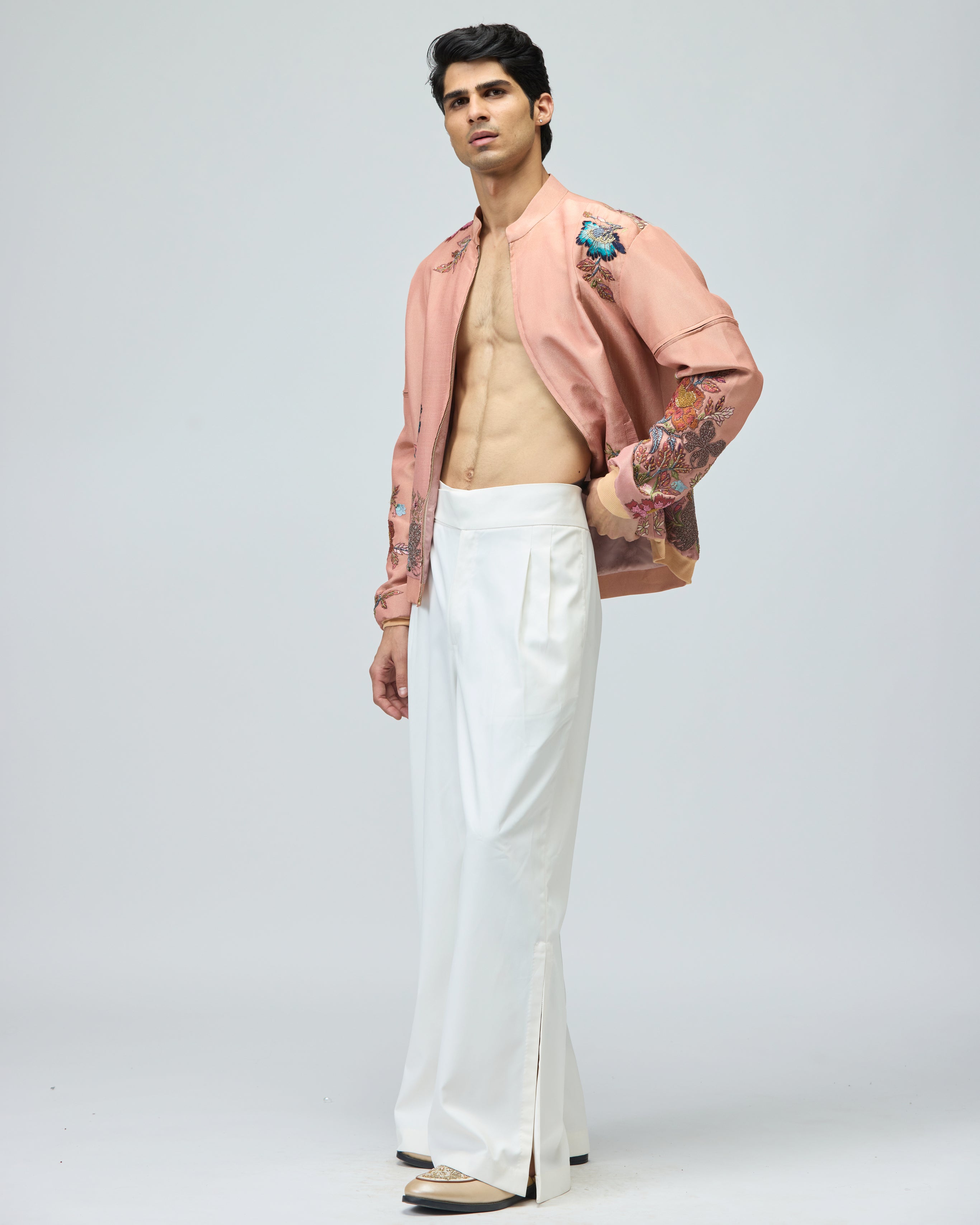 PINK VISCOSE TISSUE BOMBER JACKET