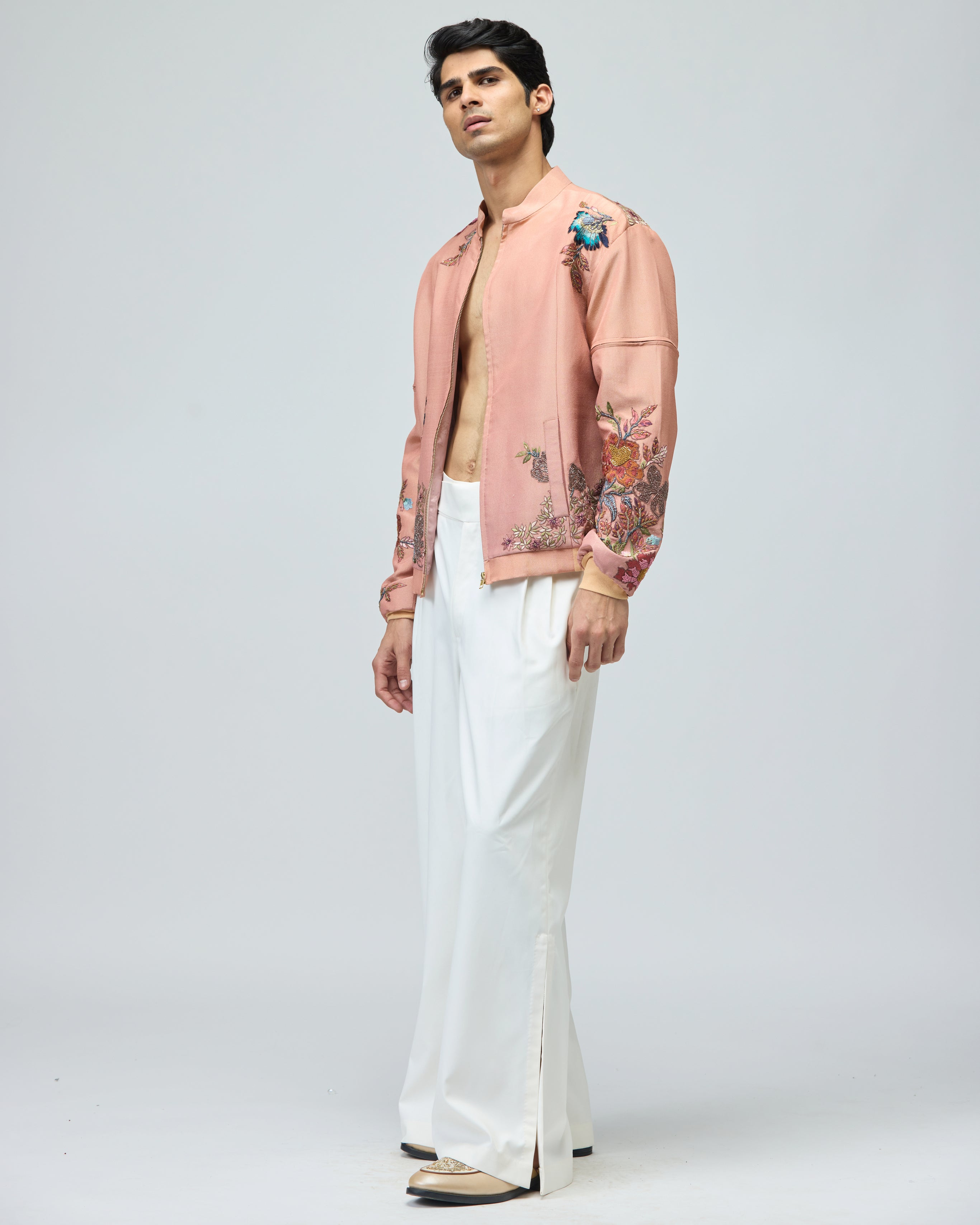 PINK VISCOSE TISSUE BOMBER JACKET