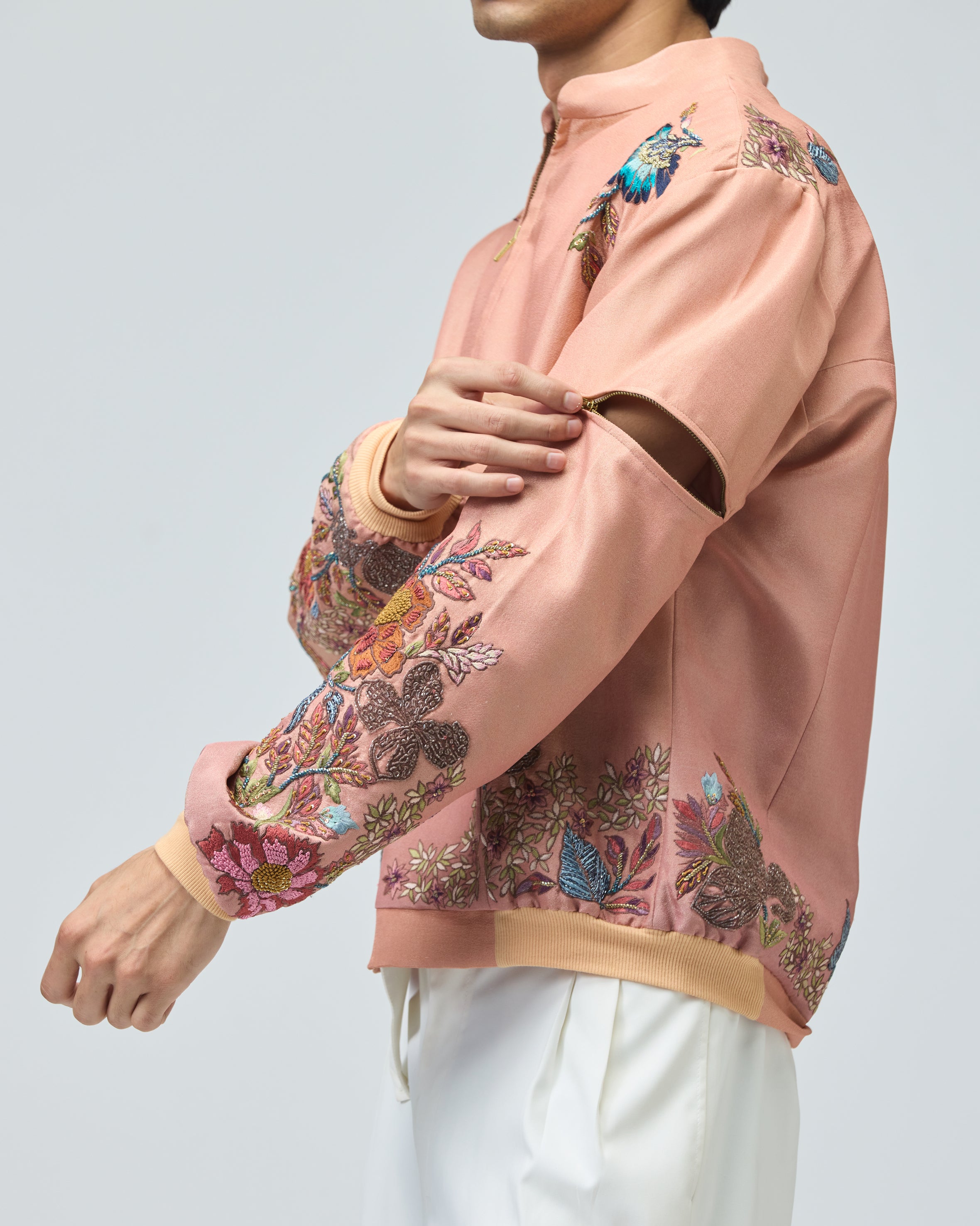 PINK VISCOSE TISSUE BOMBER JACKET