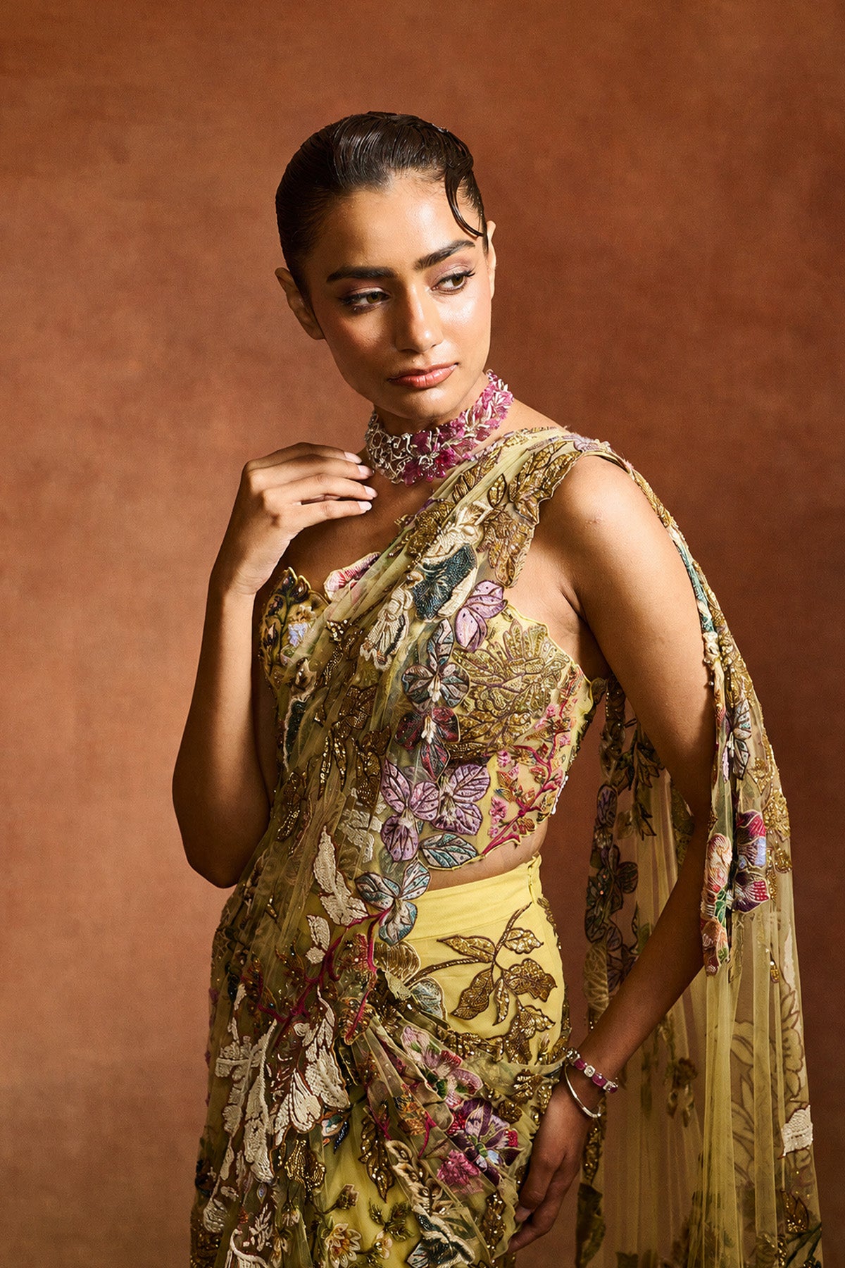 Ethereal Bloom Yellow Trail Saree