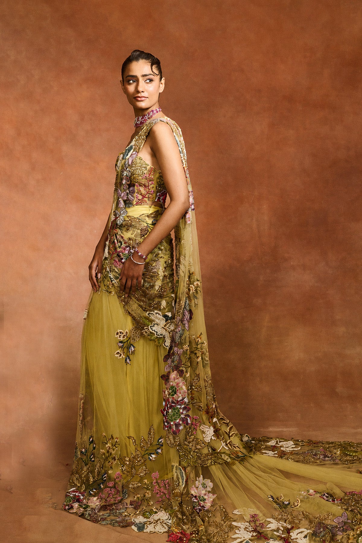 Ethereal Bloom Yellow Trail Saree