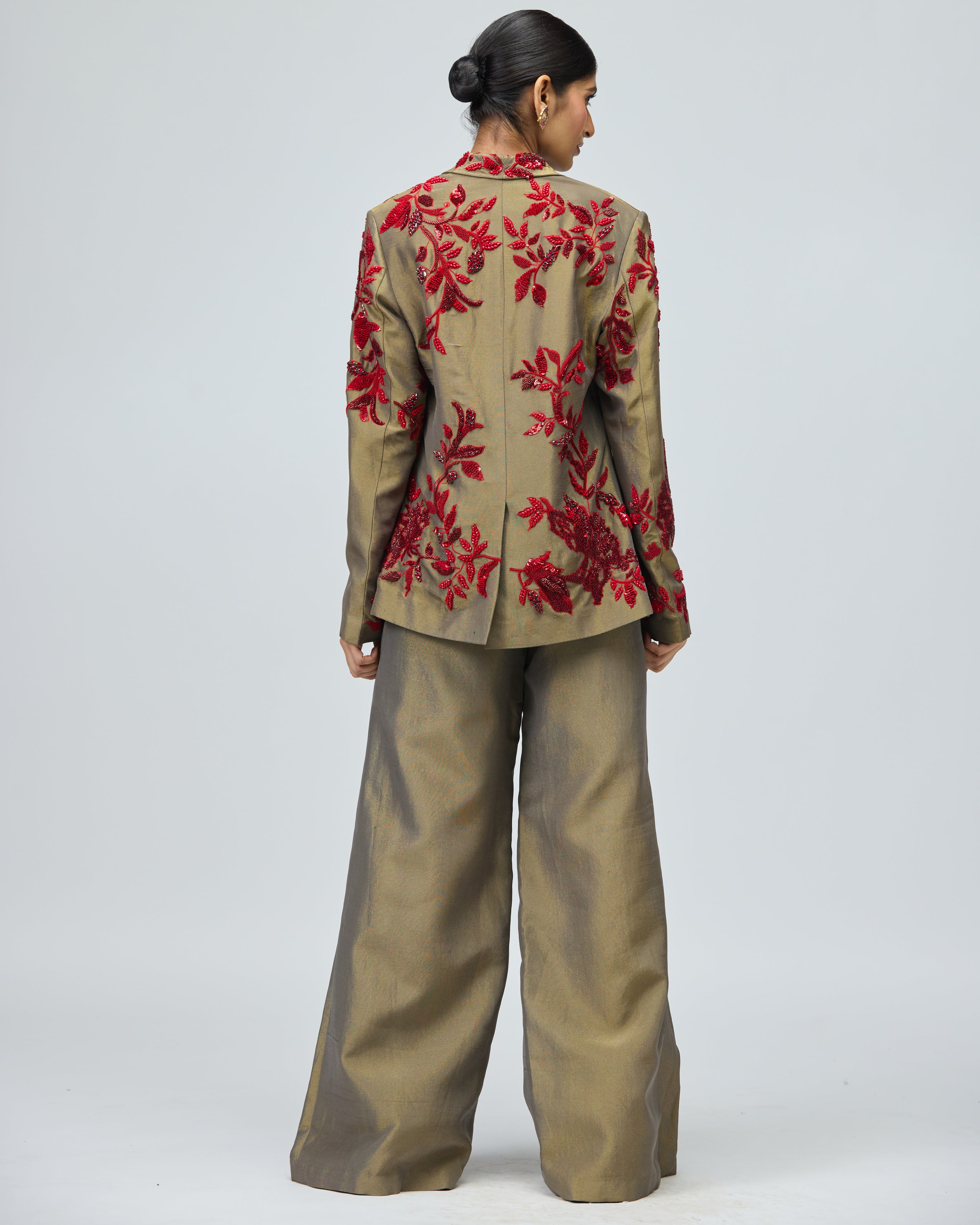 RED STONE EMBELLISHED JACKET SET