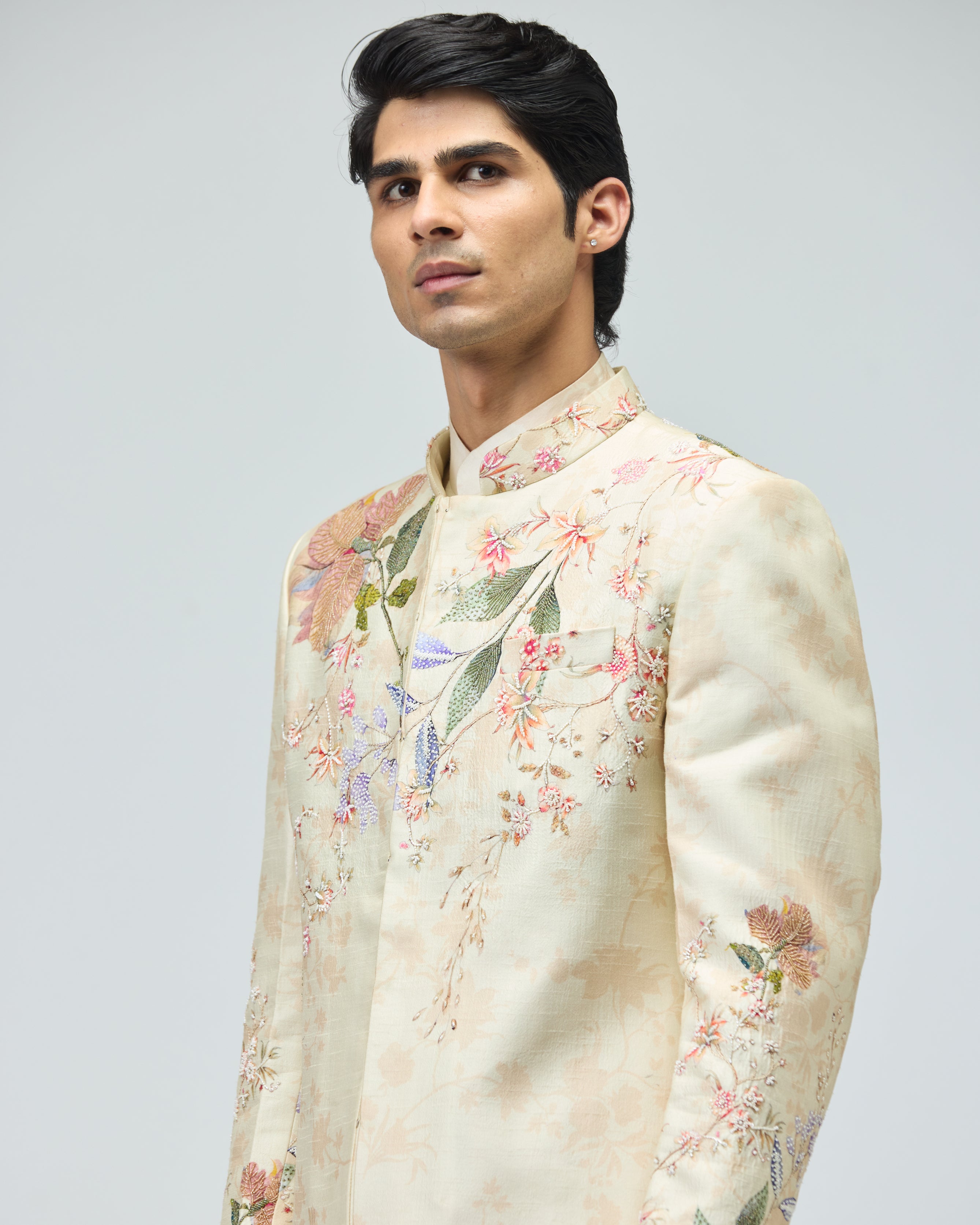 BEIGE SHERWANI SET