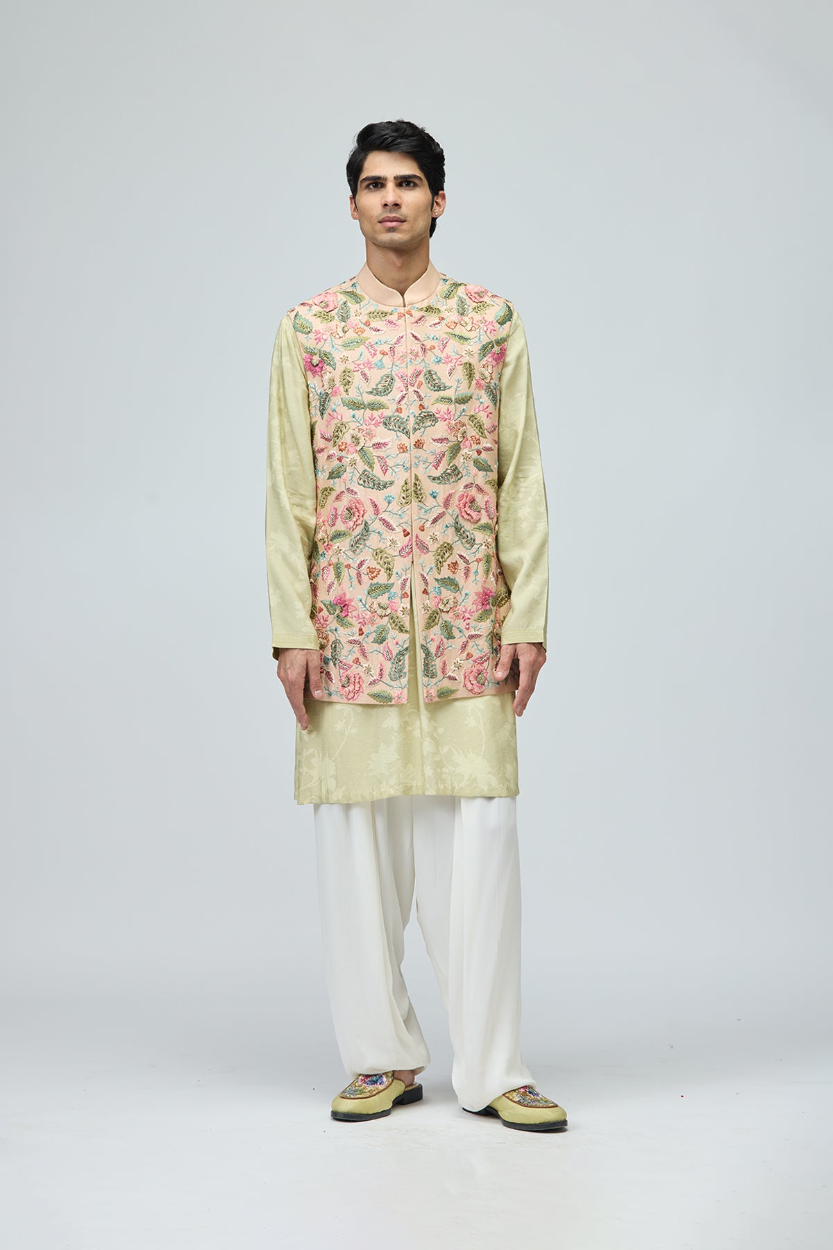 Pastel Floral Bundi Kurta Set
