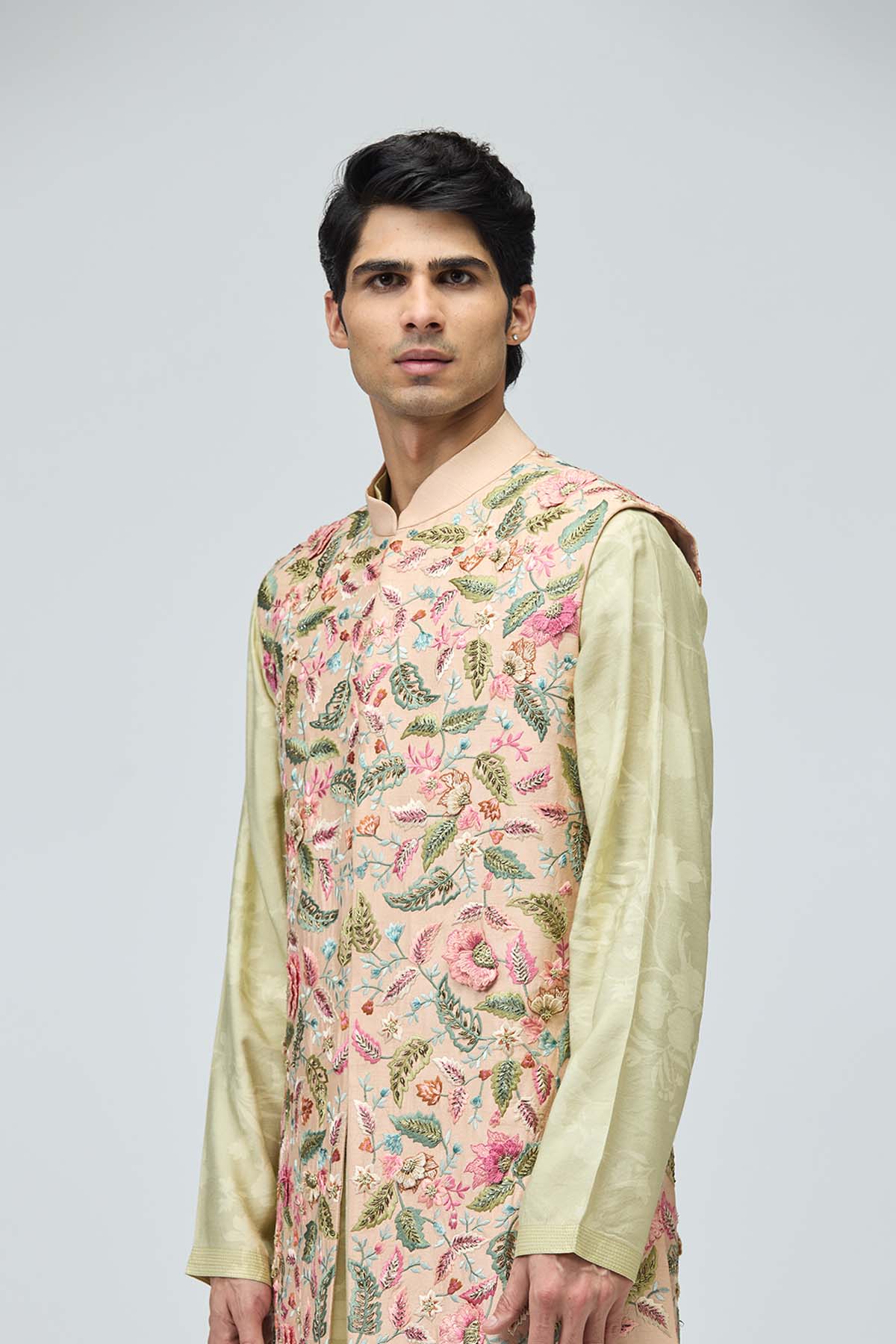 Pastel Floral Bundi Kurta Set