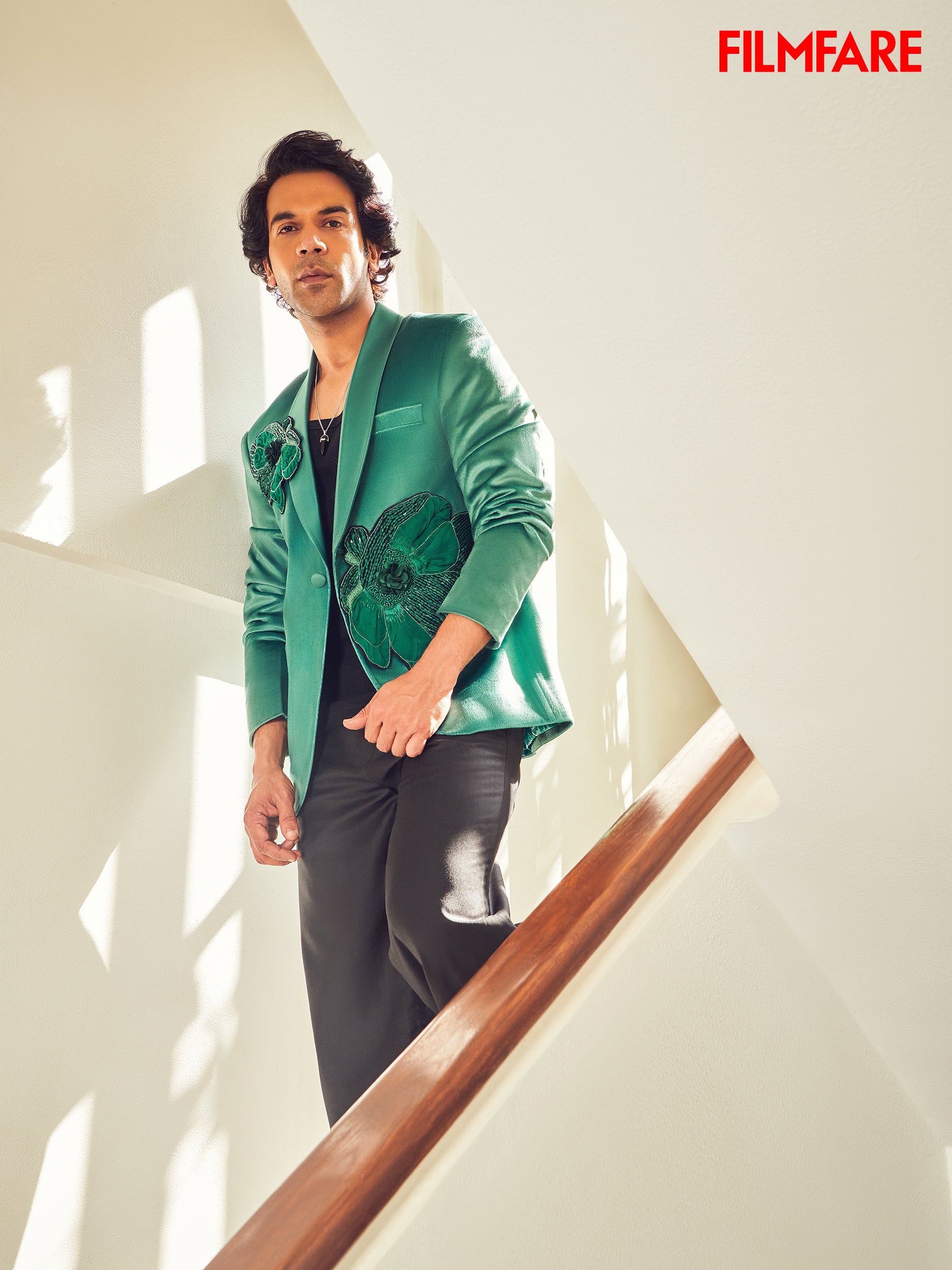 RAJKUMAR RAO IN BLACK & GREEN PRINTED AND EMBROIDERED JACKET SET