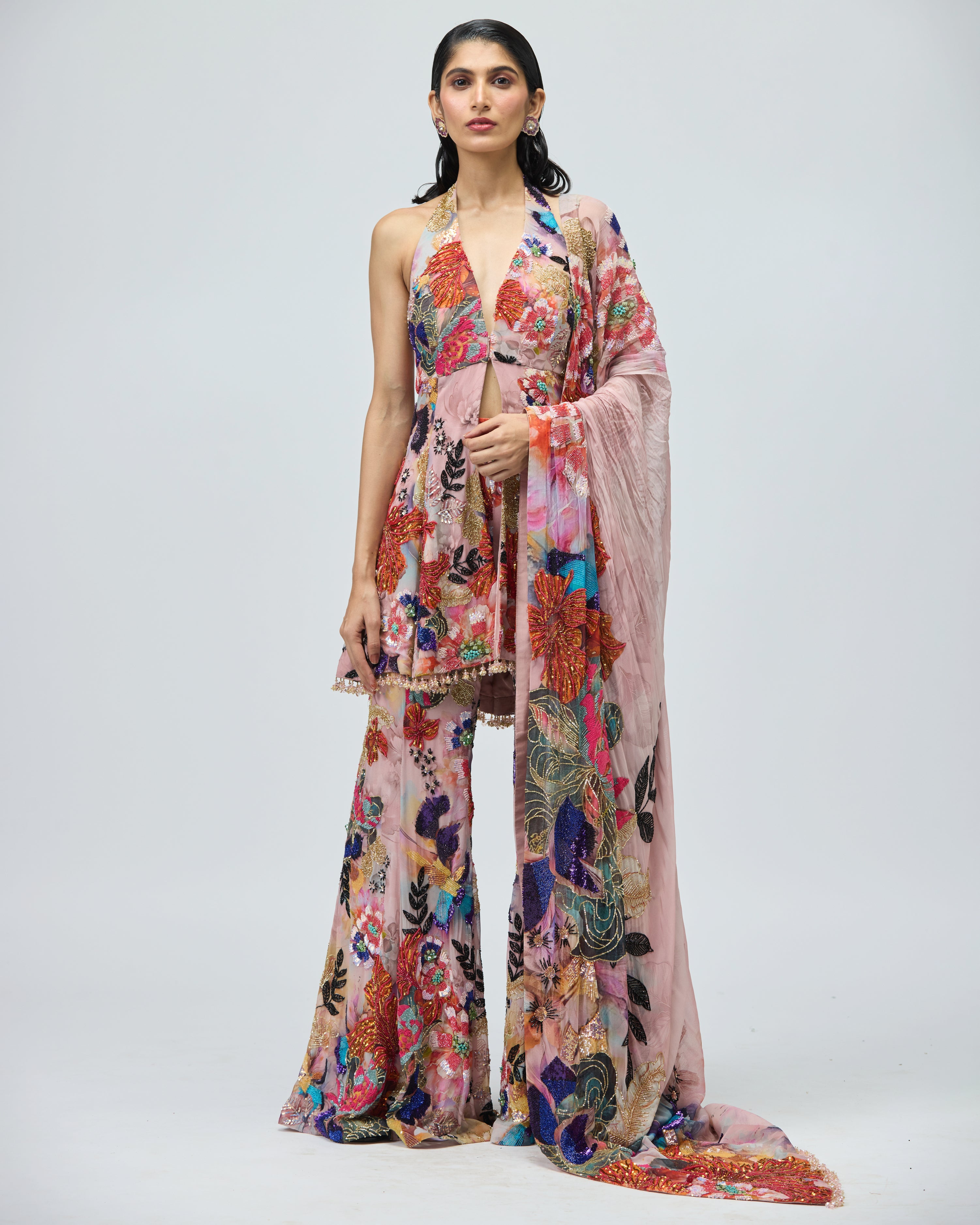 GGT HALTER NECK SHARARA SET