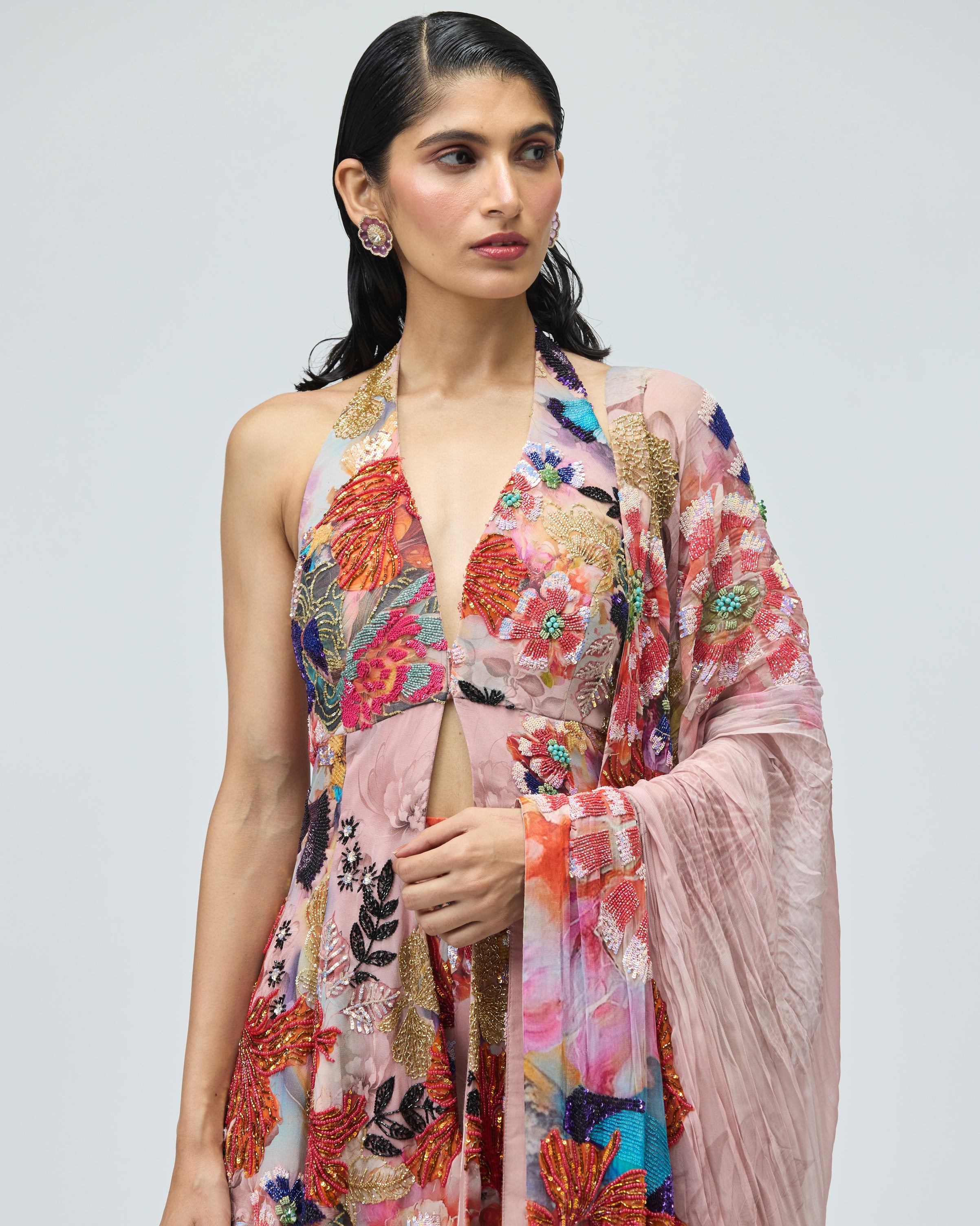 GGT HALTER NECK SHARARA SET