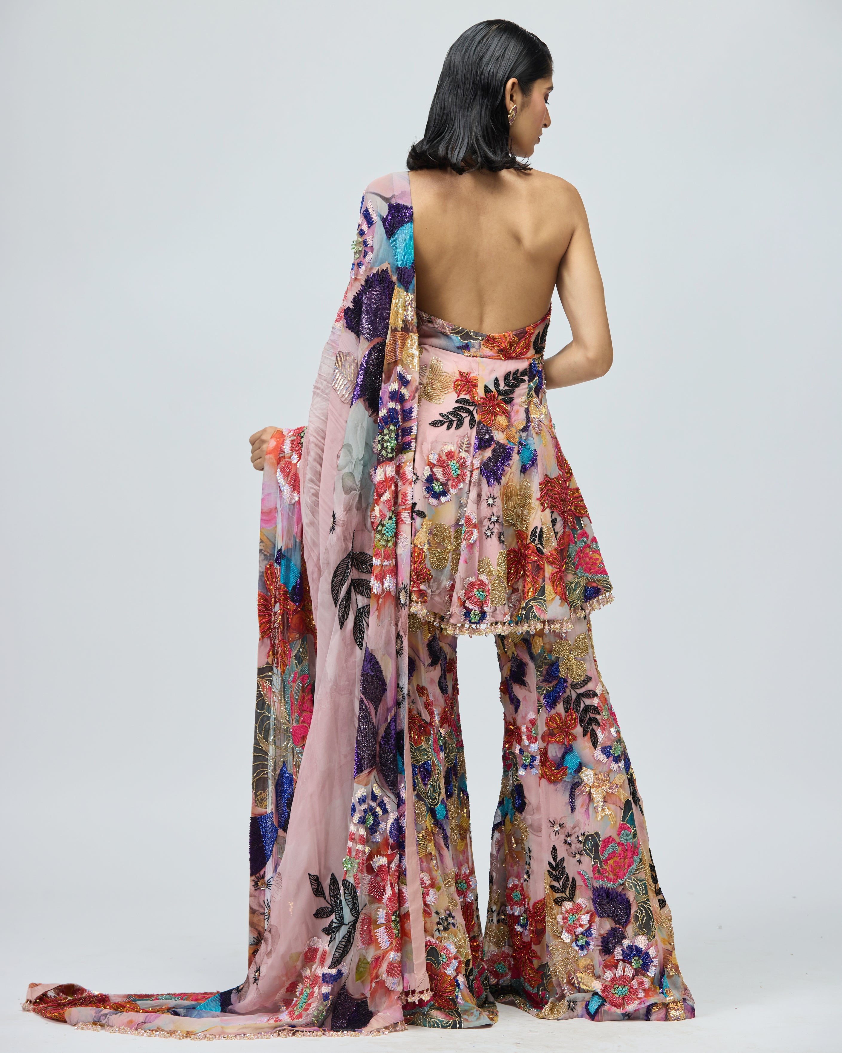 GGT HALTER NECK SHARARA SET