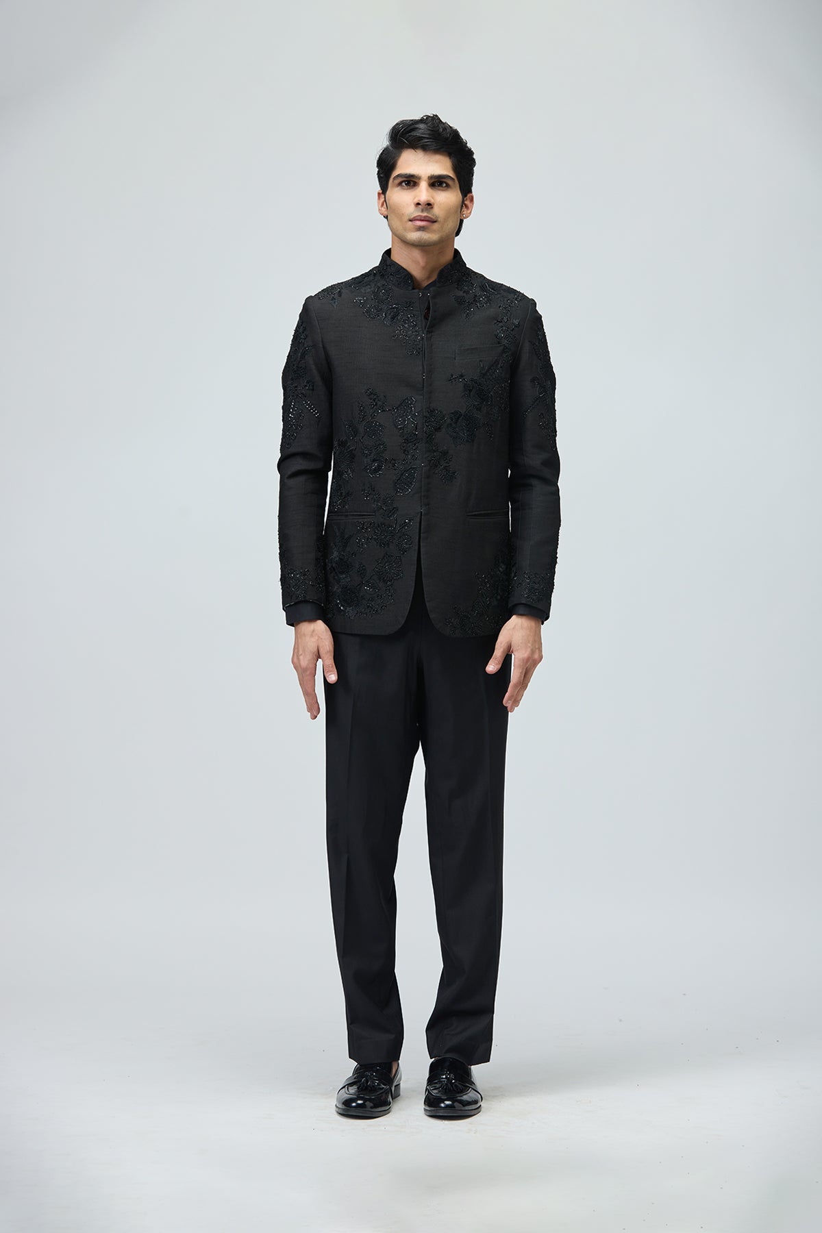 Black Embroidered Bandhgala Set