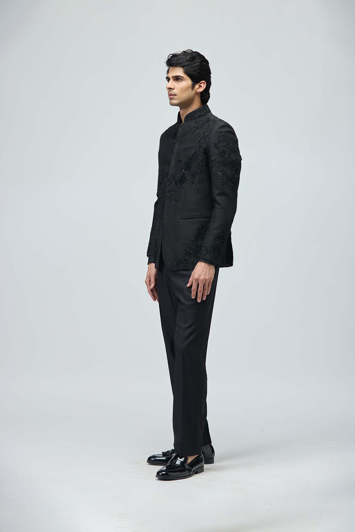 Black Embroidered Bandhgala Set