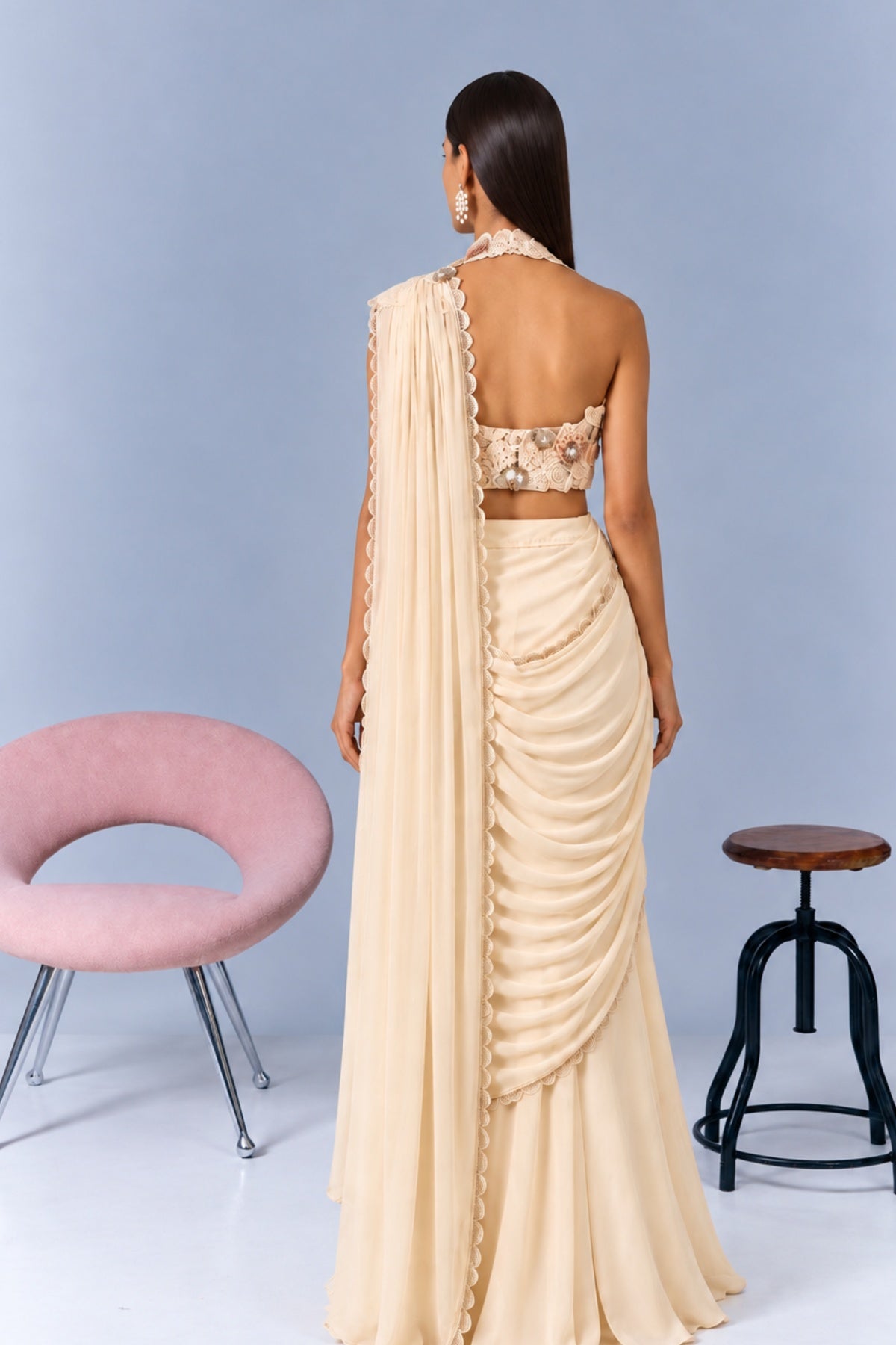 Ivory Draped Saree