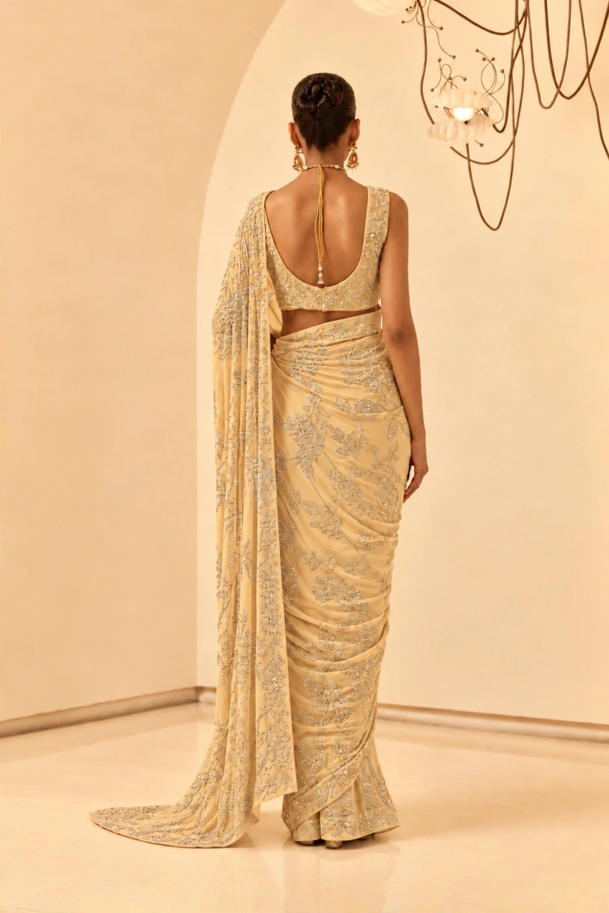 Swarovski Beige Saree Set