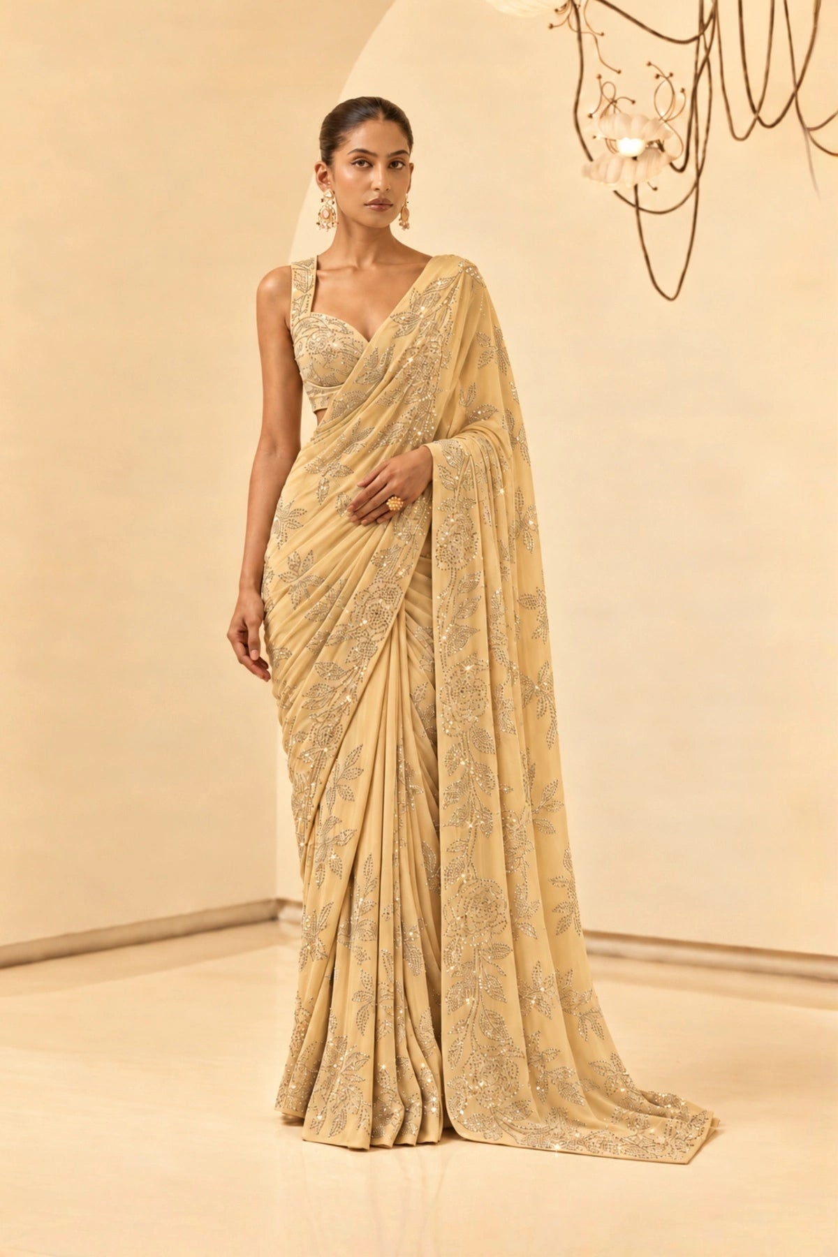 Swarovski Beige Saree Set