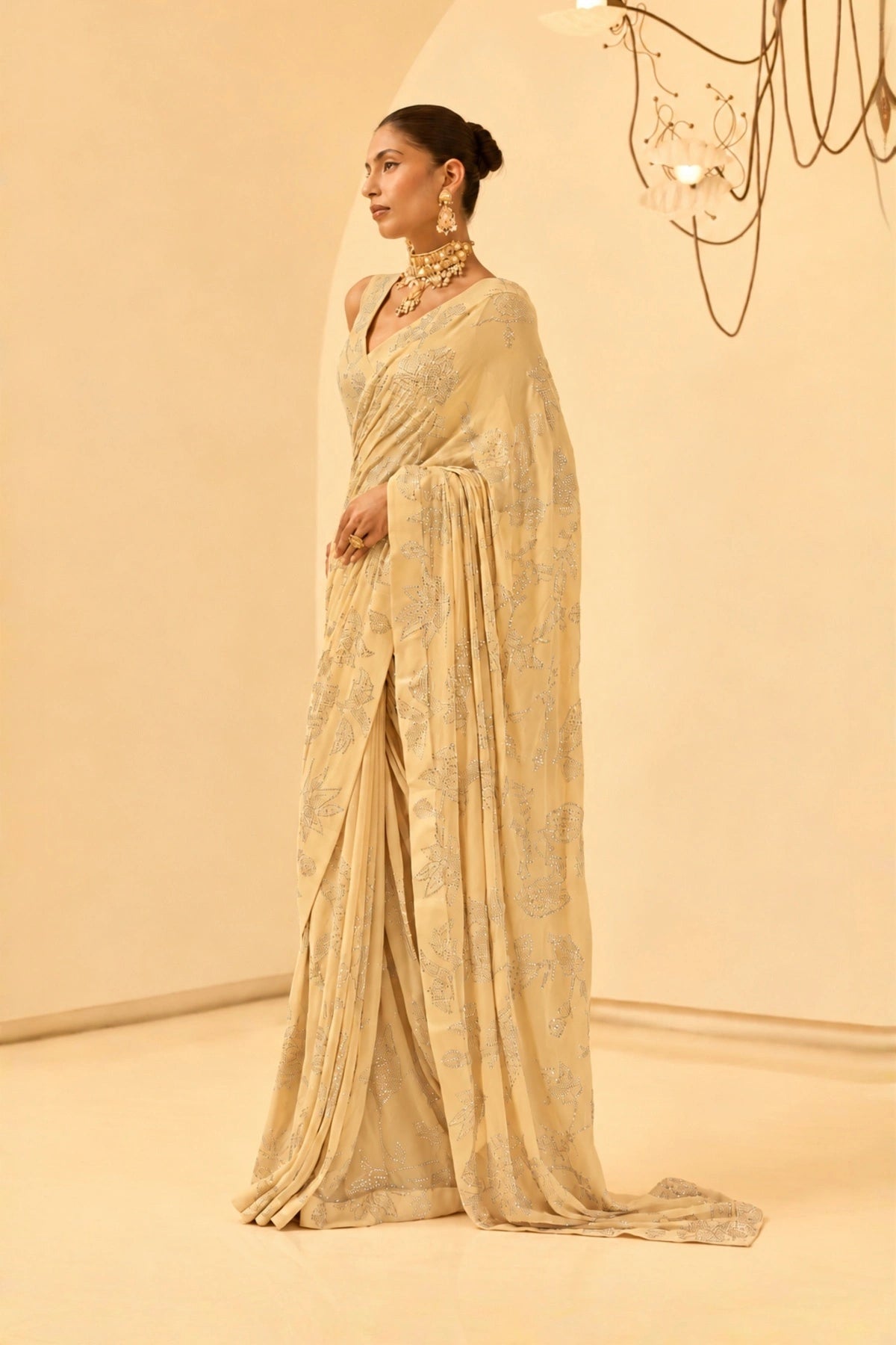 Swarovski Beige Saree Set