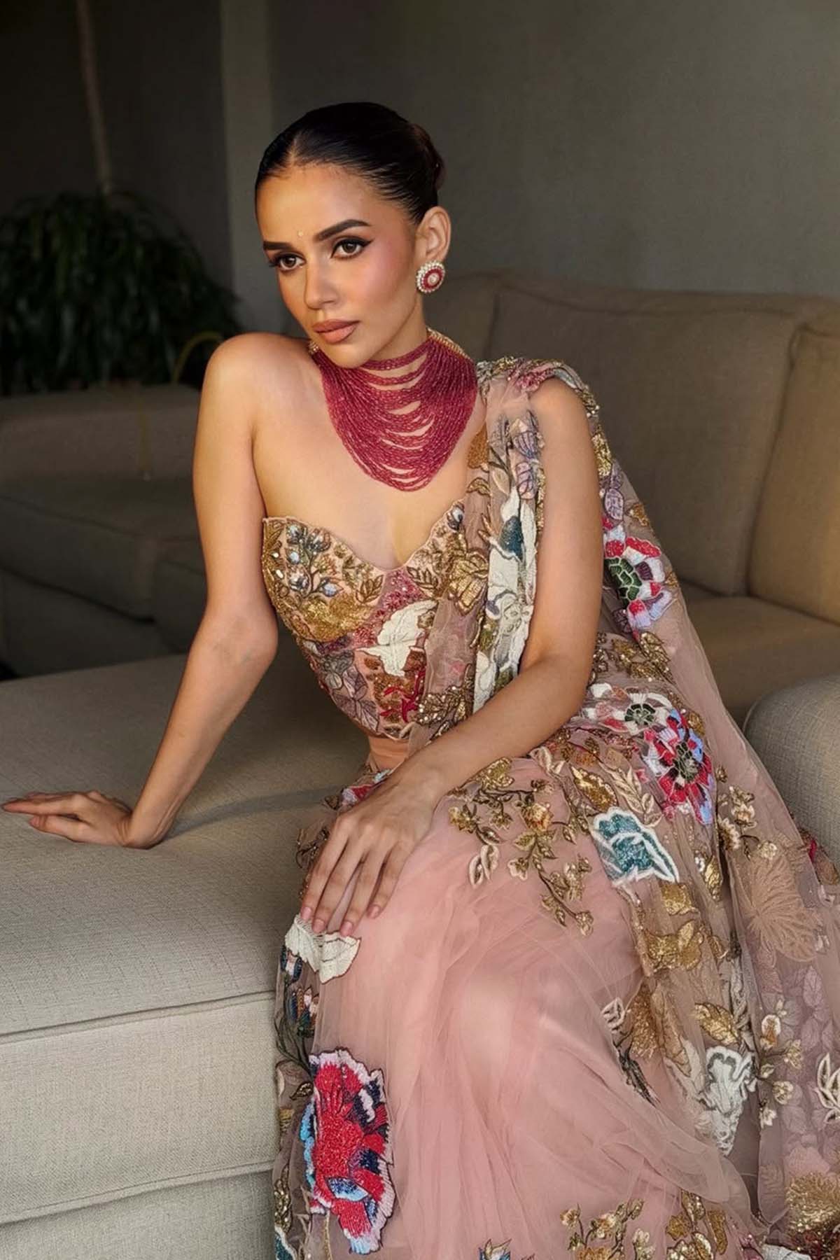Komal pandey X Ethereal Blush Drape Saree