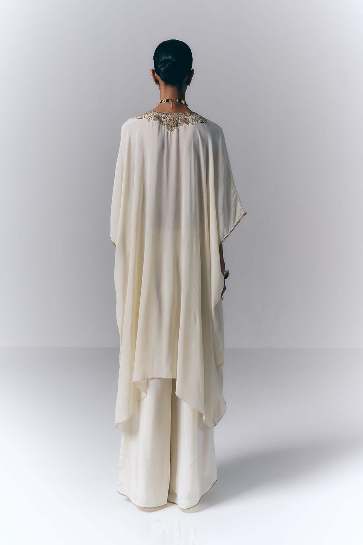 Ivory Embroidered Kaftan Set