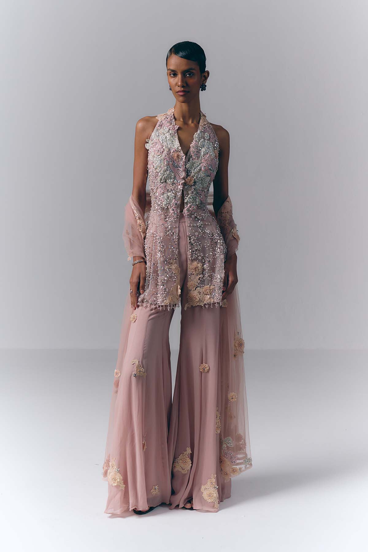 Blush Pink Embroidered Sharara Set