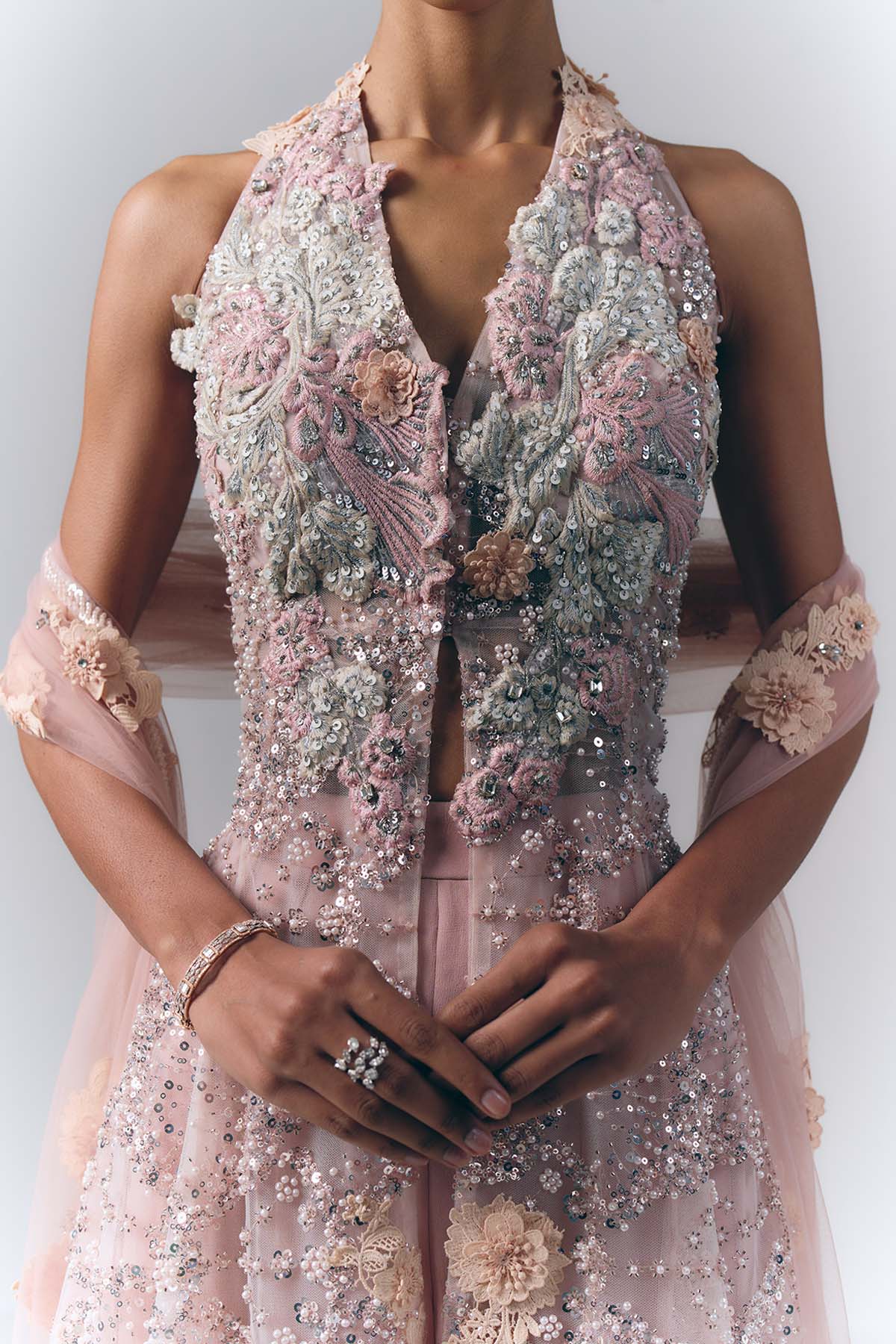 Blush Pink Embroidered Sharara Set
