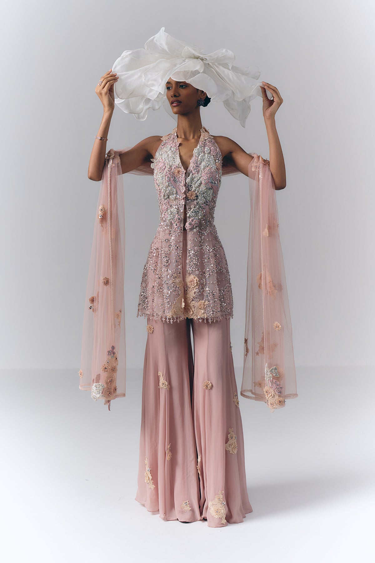 Blush Pink Embroidered Sharara Set