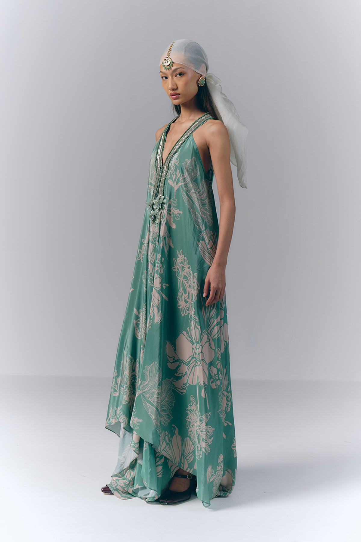 Aqua Whisper printed Long Dress