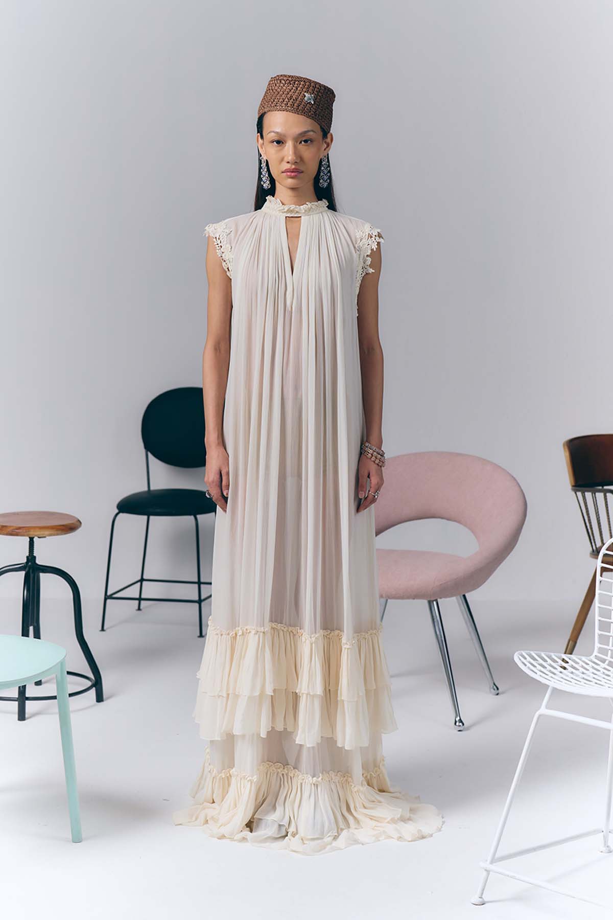 Ivory Ruffle Long Dress