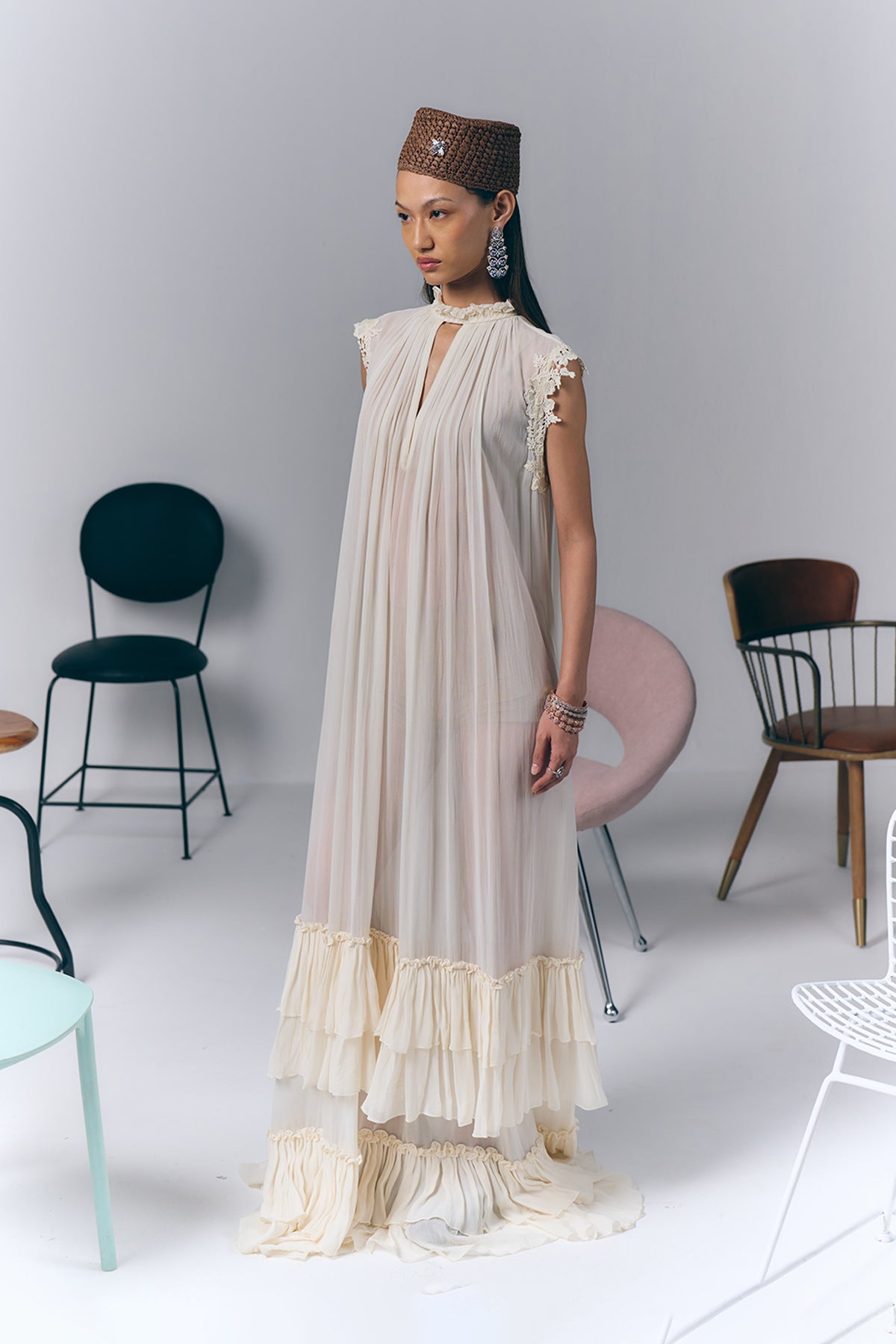 Ivory Ruffle Long Dress