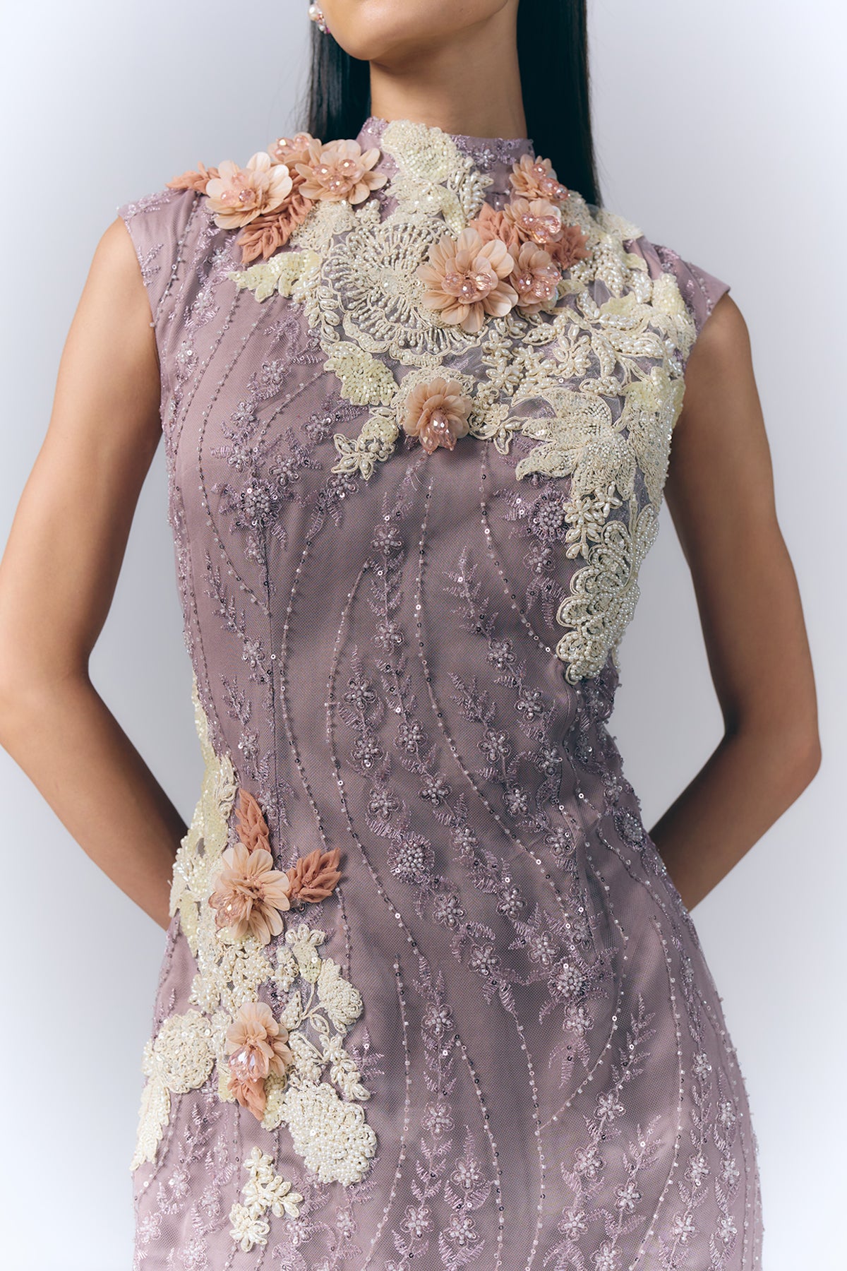 Mauve Embroidered Short Dress