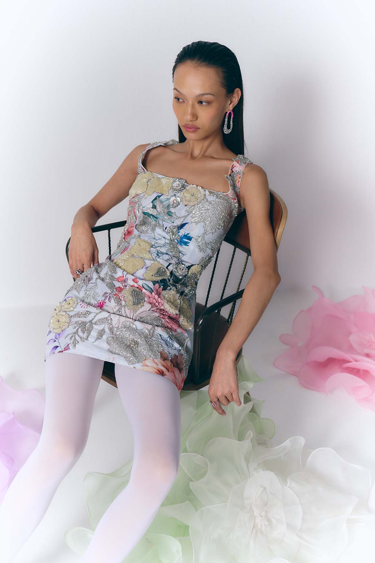 Printed Embroidered Short Dress
